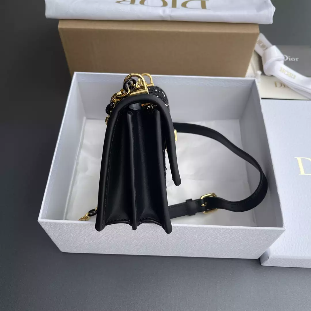 Miss Caro Mini Bag Black Cannage Tweed Embroidery1:1High-quality replica
