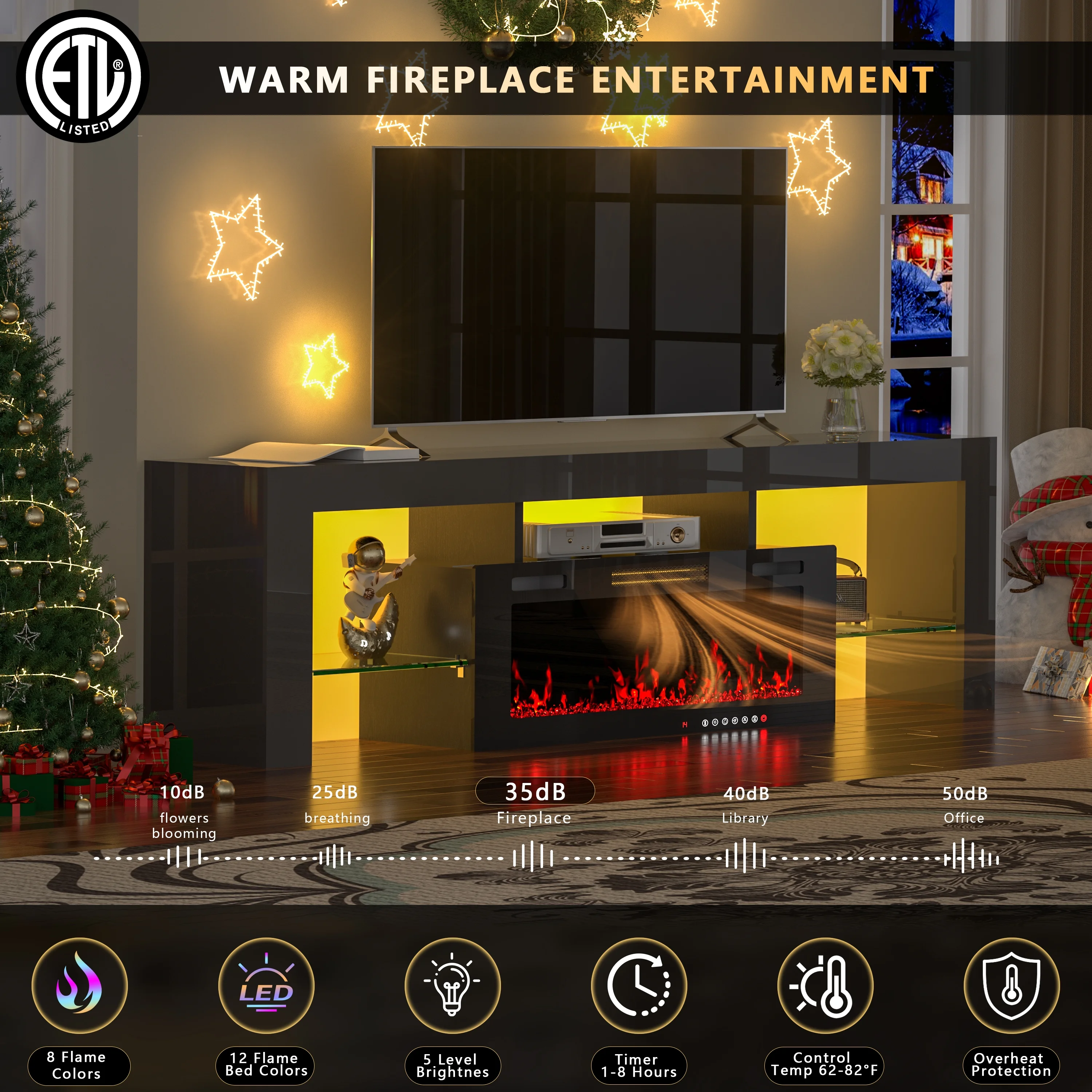 70" Electric Fireplace TV Stand by GetYes - Sleek White Design with Adjustable Flame & Remote Control, Perfect for Living Room - Image 12