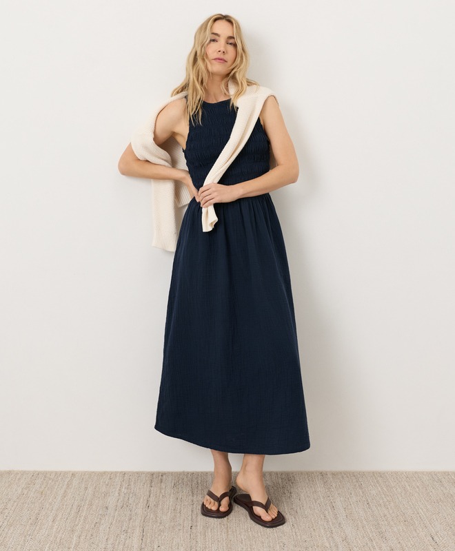 Organic Coastal Double Gauze Smocked Dress