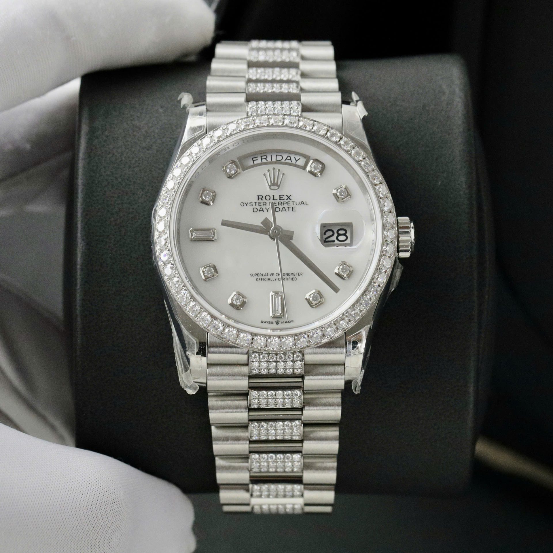 Rolex Day-Date Dial MOP Best Replica Watch Custom Moissanite Diamonds 36mm - Elite Watch Atelier