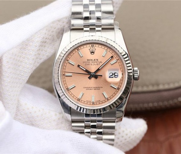 Replica Rolex DateJust 36mm SS 116234 ARF Pink Dial Stick Markers 904L SS Oyster Bracelet SA3135 - Elite Watch Atelier