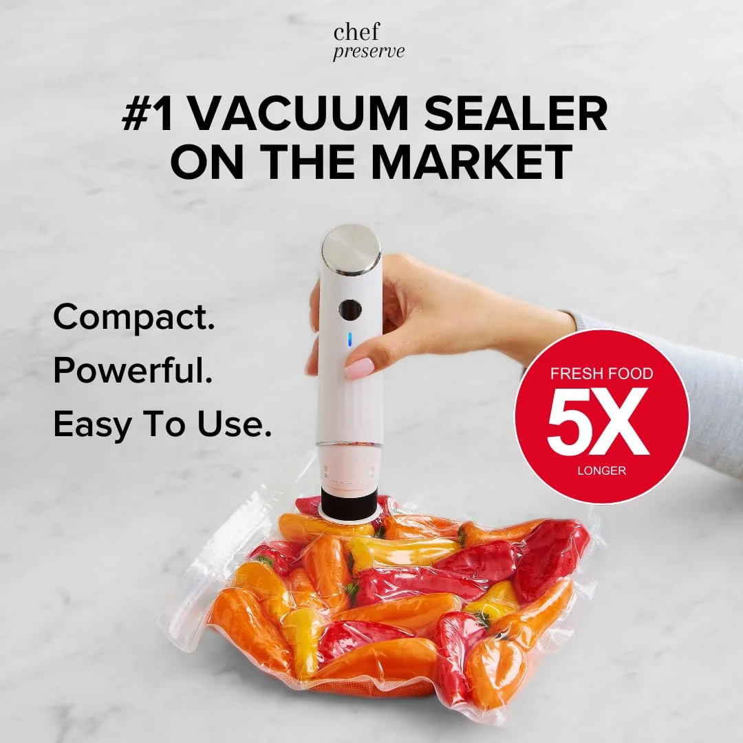Compact Vacuum Sealer for Food (Vacuum Sealer Machine + 20 Reusable Vacuum Bags) Powerful Handheld Vacuum Sealer Machine, Seal Meal Saver, Portable Food Sealer