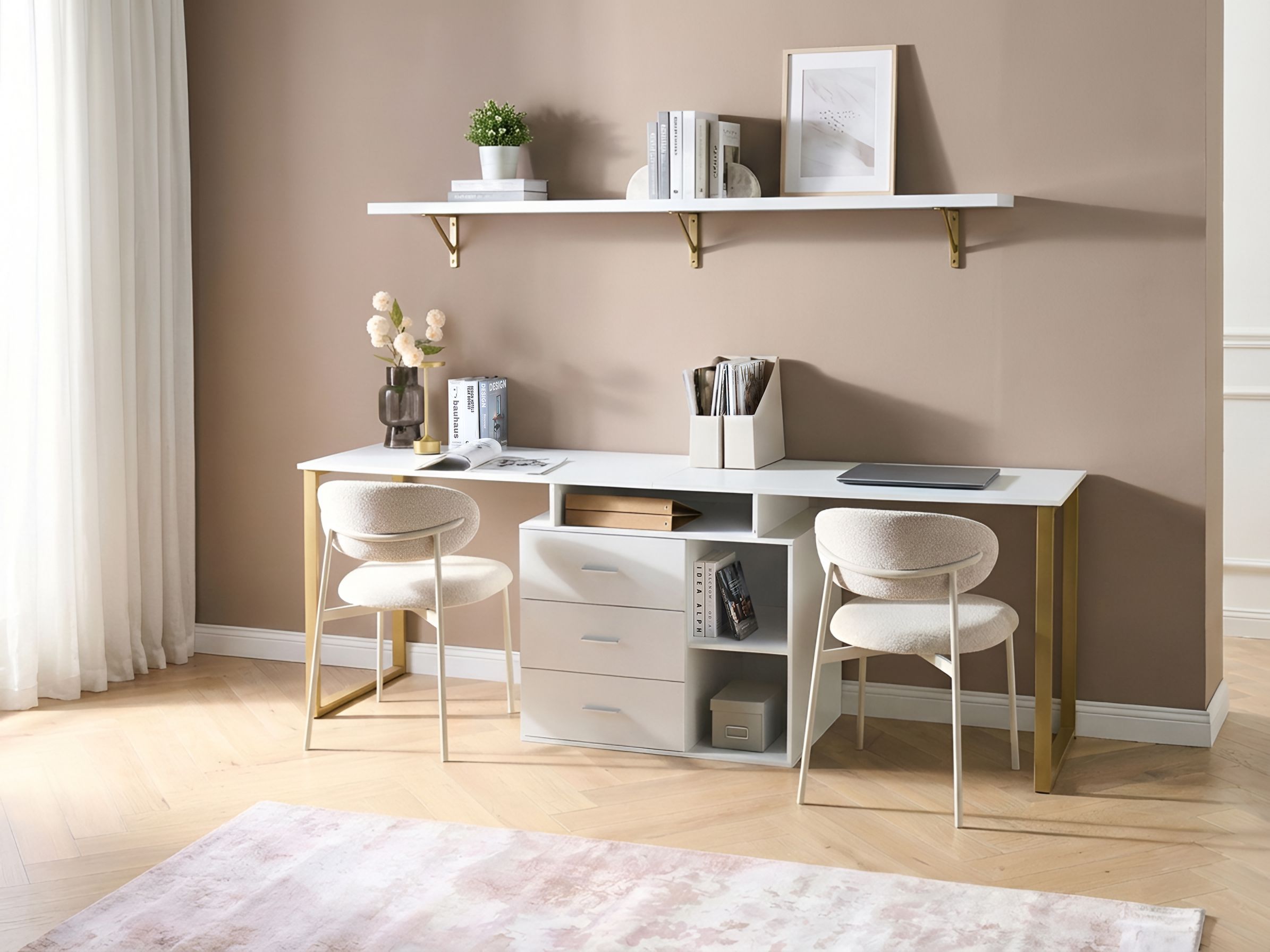 Adjustable Desk ASHMORE White 165/220 cm 55 cm