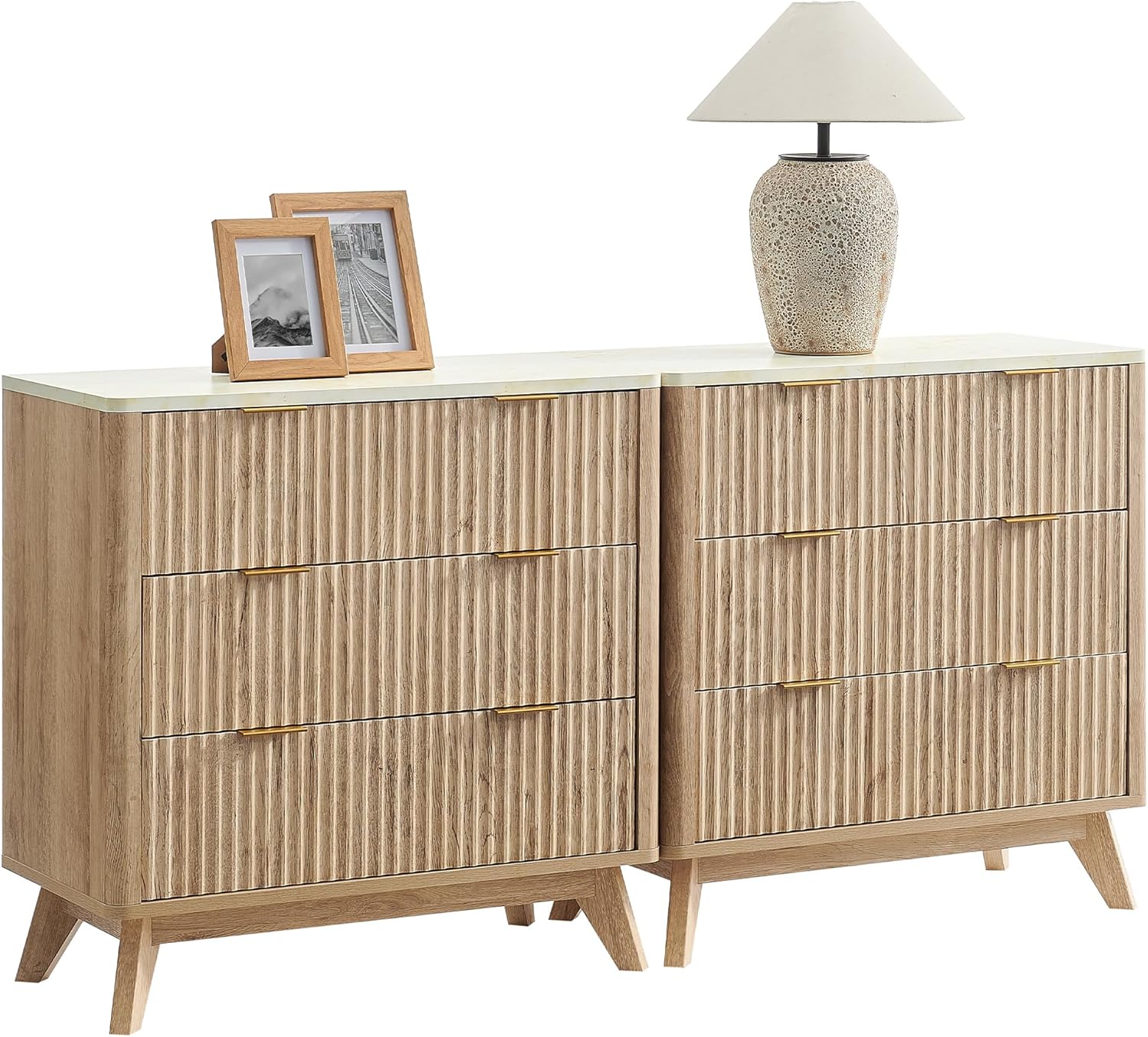 T4TREAM Set of 2 Fluted 3 Drawer Dresser, 32