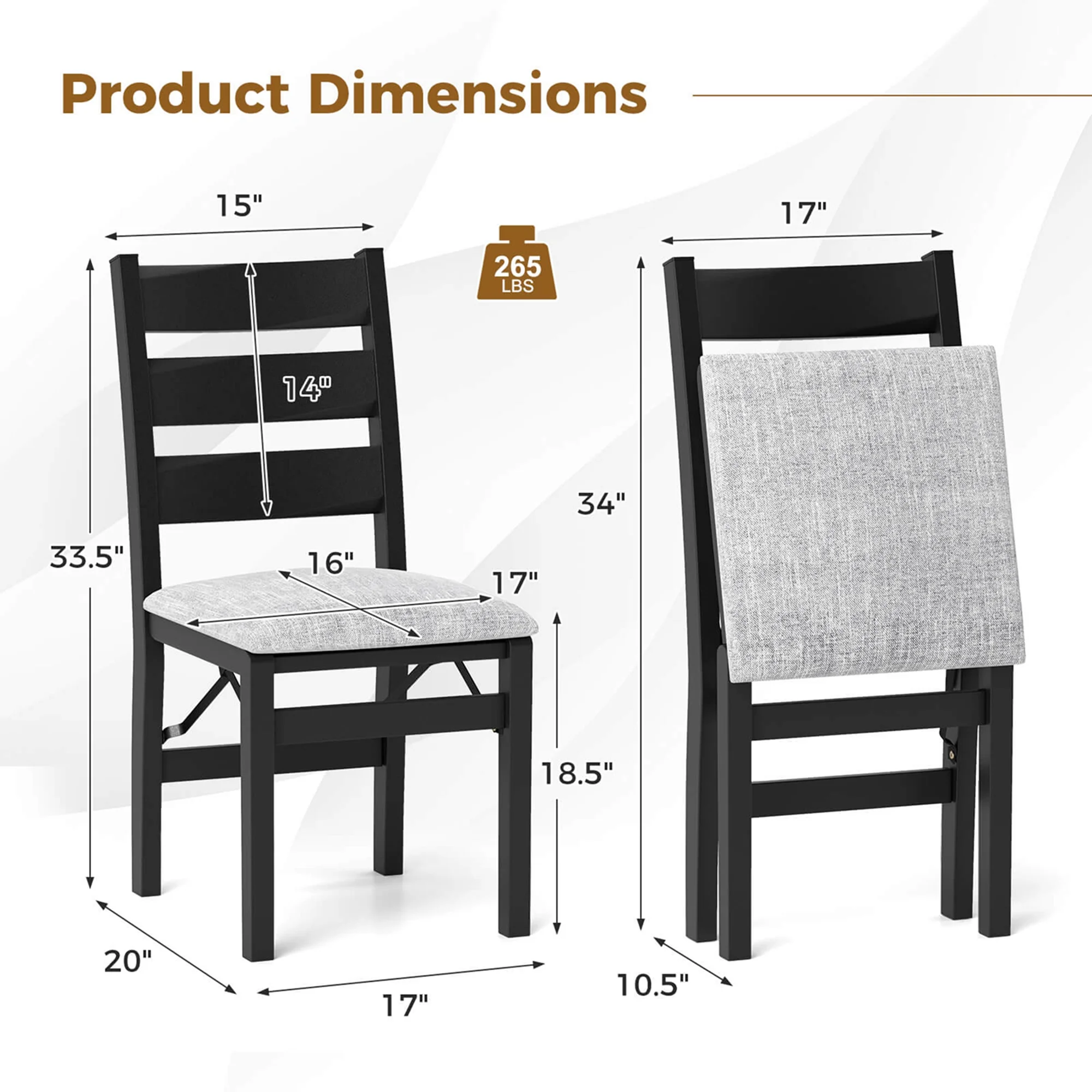 Costway Folding Chairs Set of 2 Modern Upholstered Chairs with Comfy Backrest & Padded Seat - Image 4