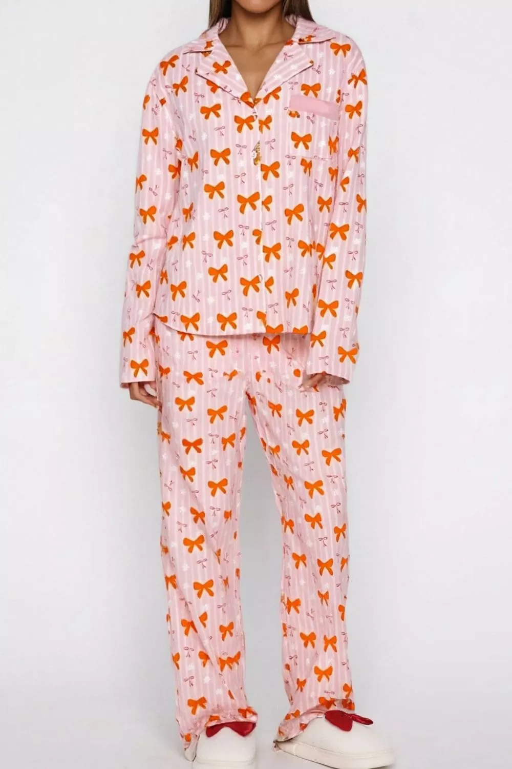 Bow Print Top and Wide Leg Pants Lounge Set - ZKZOOK