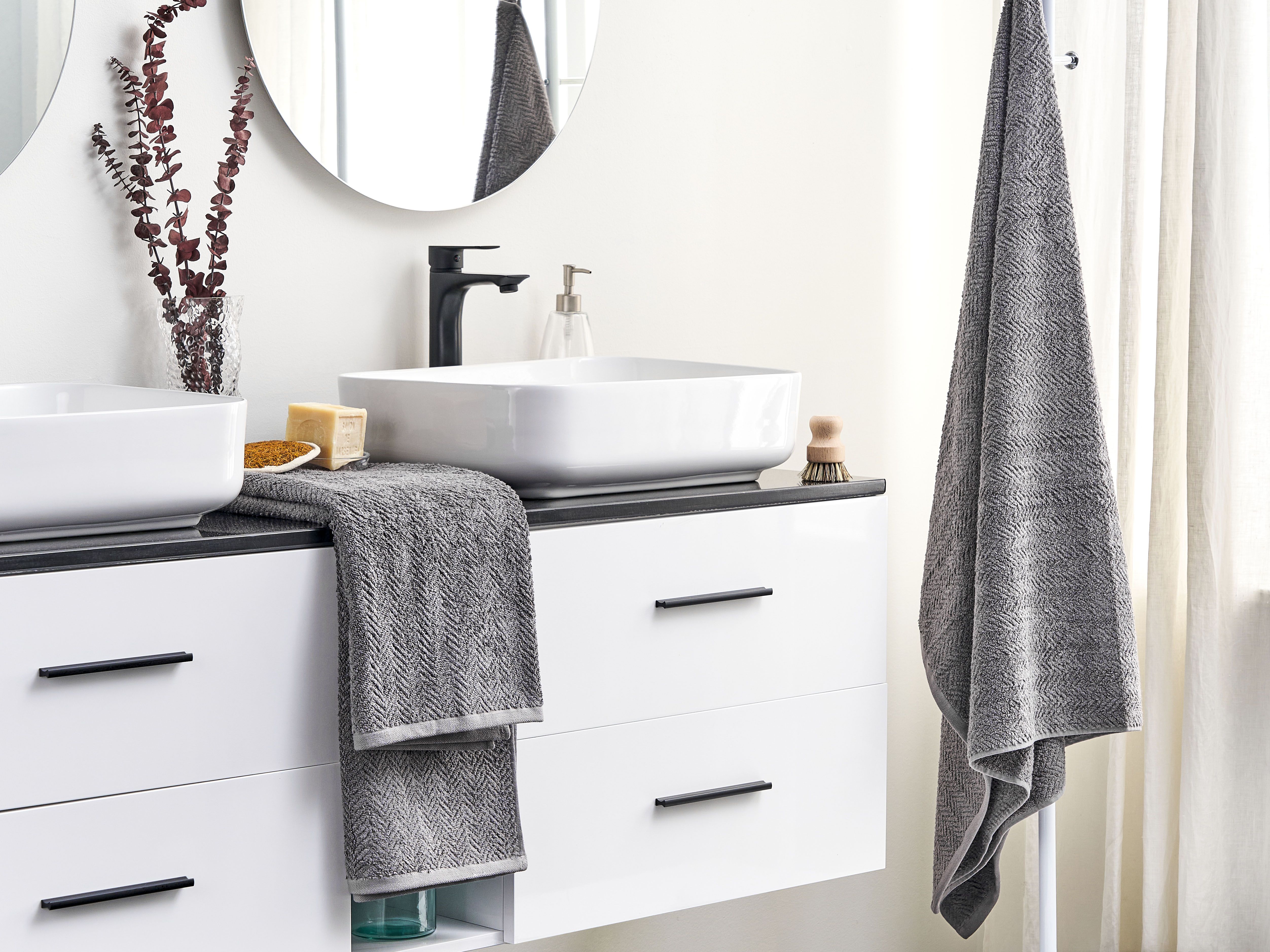Set of 2 Towels MITIARO Terry Cotton Grey