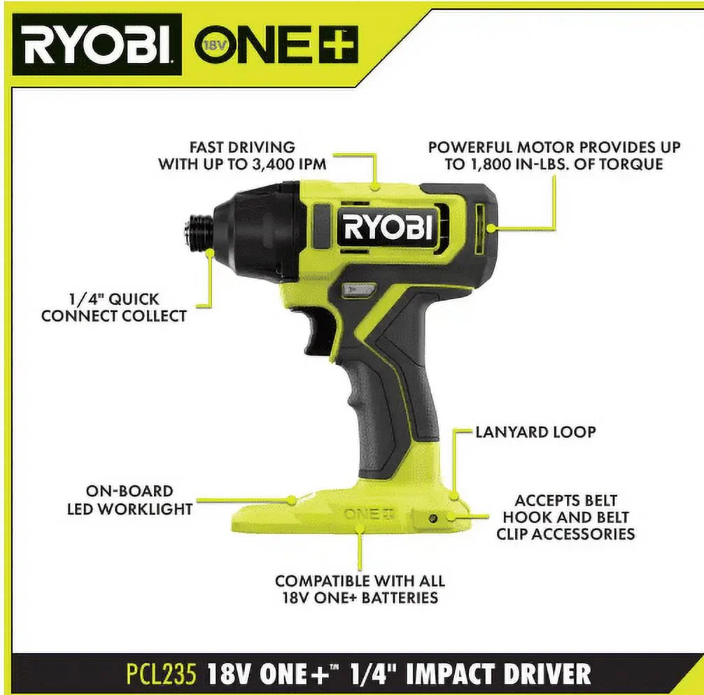 RYOBI ONE+ 18V Cordless 2-Tool Combo Kit with Drill/Driver, Impact Driver, (2) 1.5 Ah Batteries, and Charger - Image 3