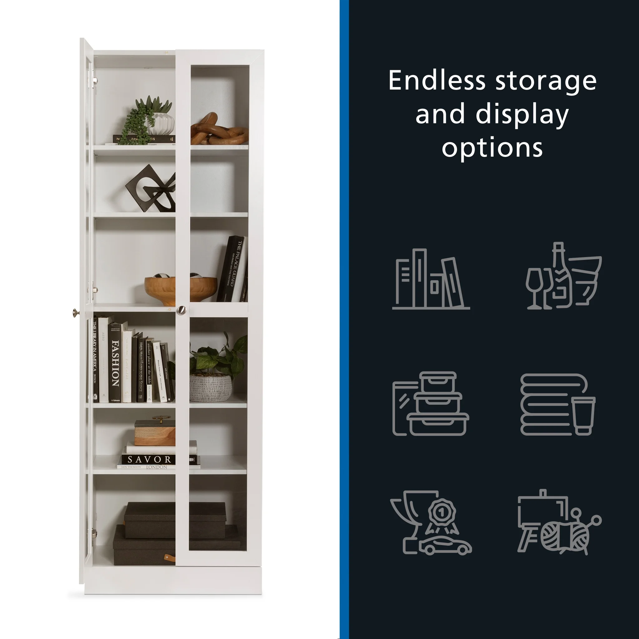 Mainstays Glass Door Storage Bookcase, Black Finish - Image 26