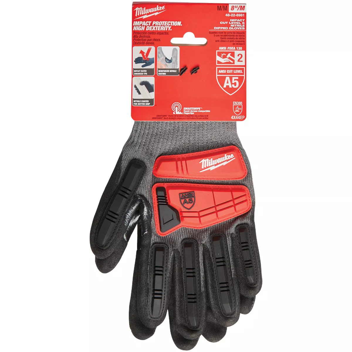 Milwaukee Impact Cut Level 5 Unisex Medium Nitrile Dipped Work Gloves
