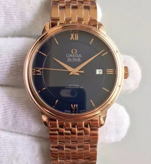 Replica Omega MK De Ville 39.5mm Blue Dial RG Case SS Bracelet A2824 - Elite Watch Atelier