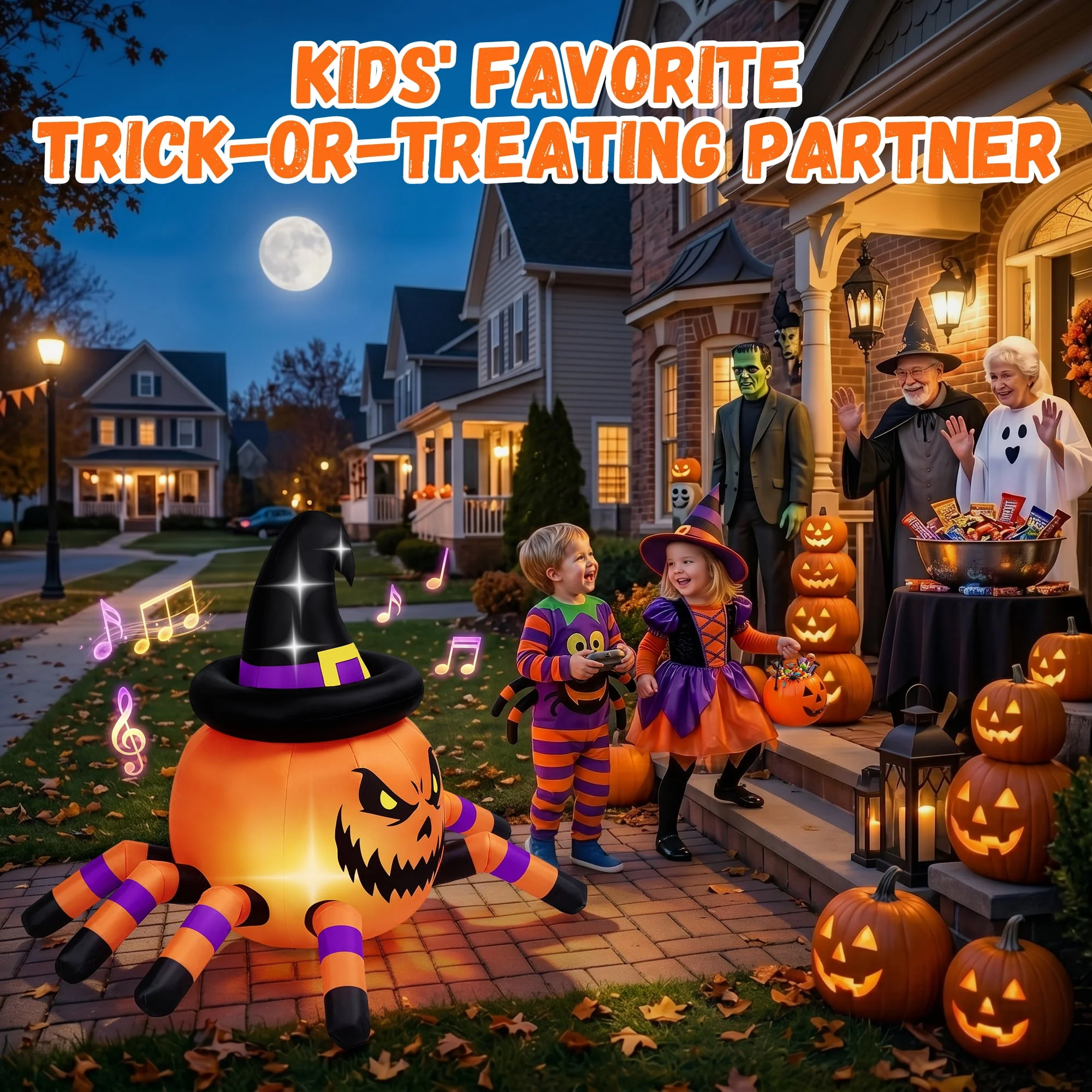 Firstness 2.4GHz Remote Control Car Halloween Inflatable Pumpkin Spider Blow ups Rc Car 360° Rotation, 3 Music and LED Lights, Aged 3+ - Image 7 Firstness 2.4GHz Remote Control Car Halloween Inflatable Pumpkin Spider Blow ups Rc Car 360° Rotation, 3 Music and LED Lights, Aged 3+ - Image 7