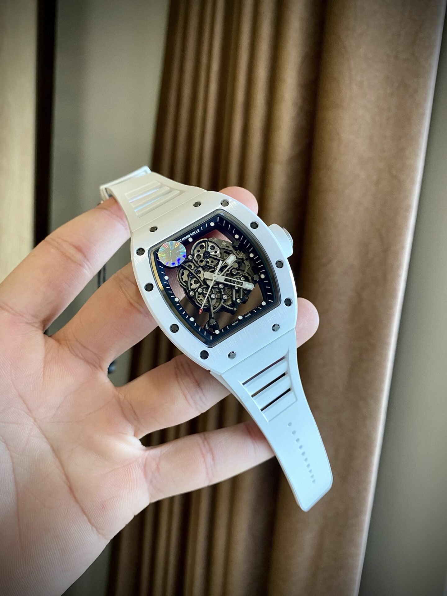 Richard Mille Replica Watch RM055 White Ceramic Rubber Strap ZF Factory 45mm - Elite Watch Atelier