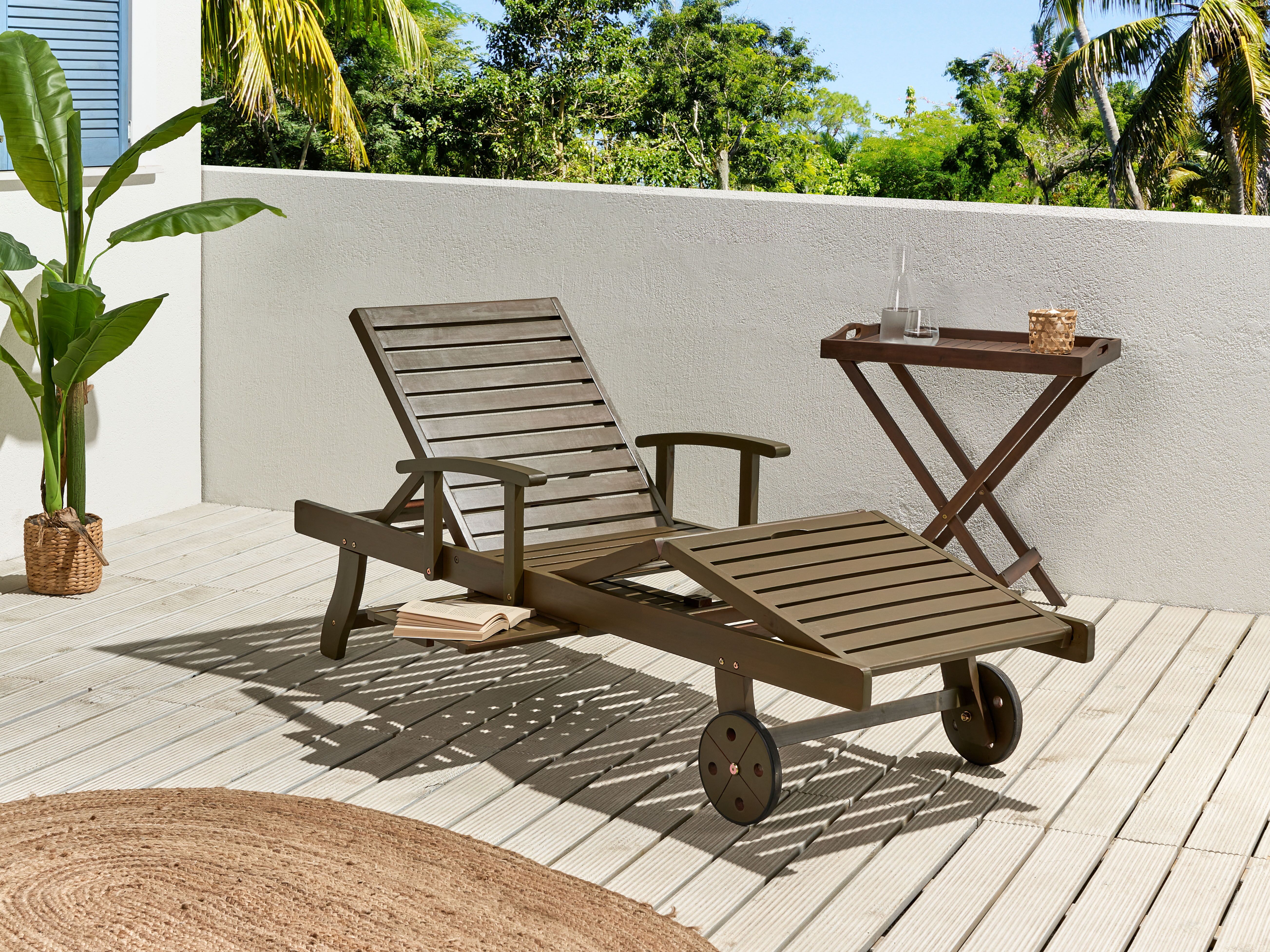 Sun Lounger AMANTEA II Reclining Acacia Wood Dark Brown