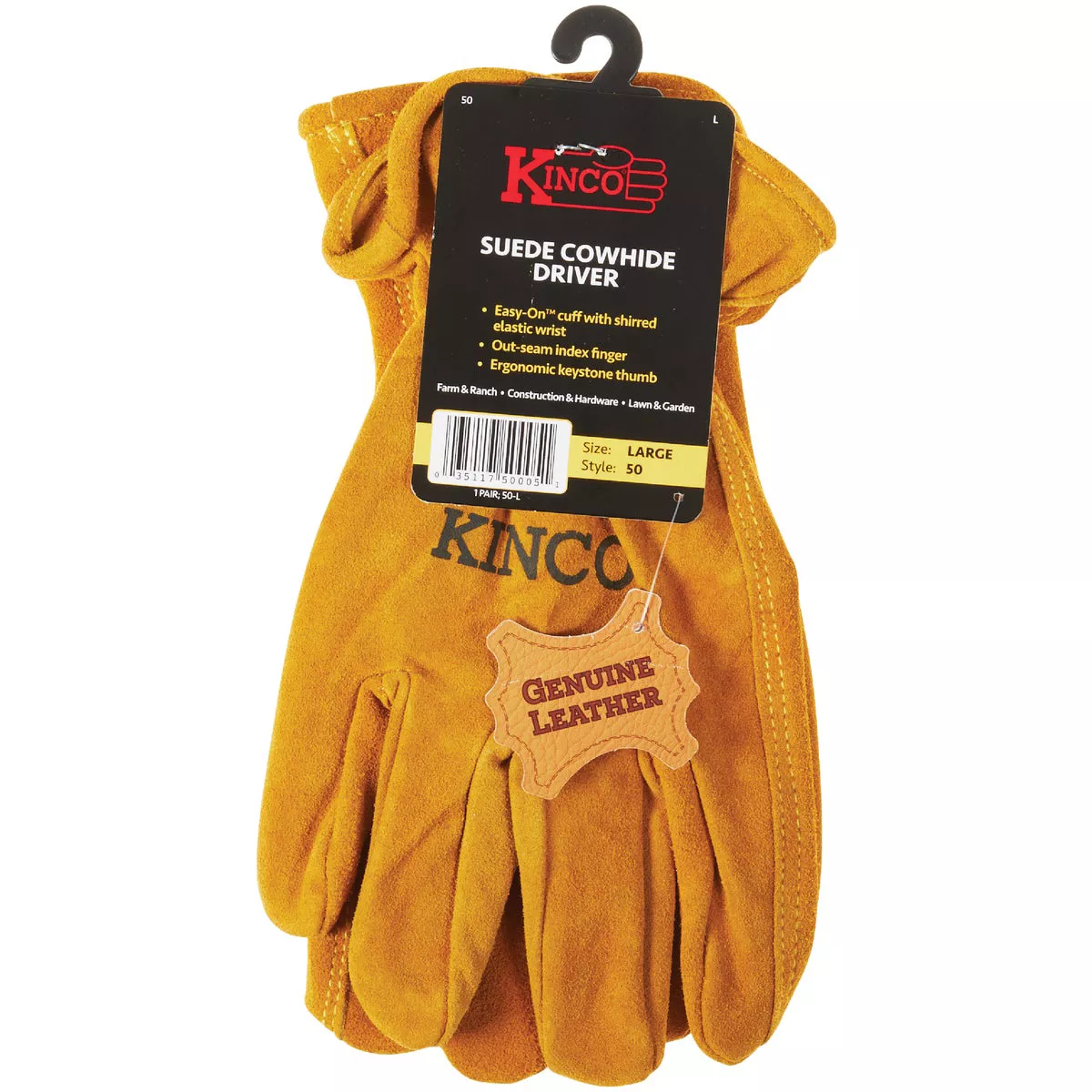 Kinco Men's Large Golden Full Suede Cowhide Work Glove