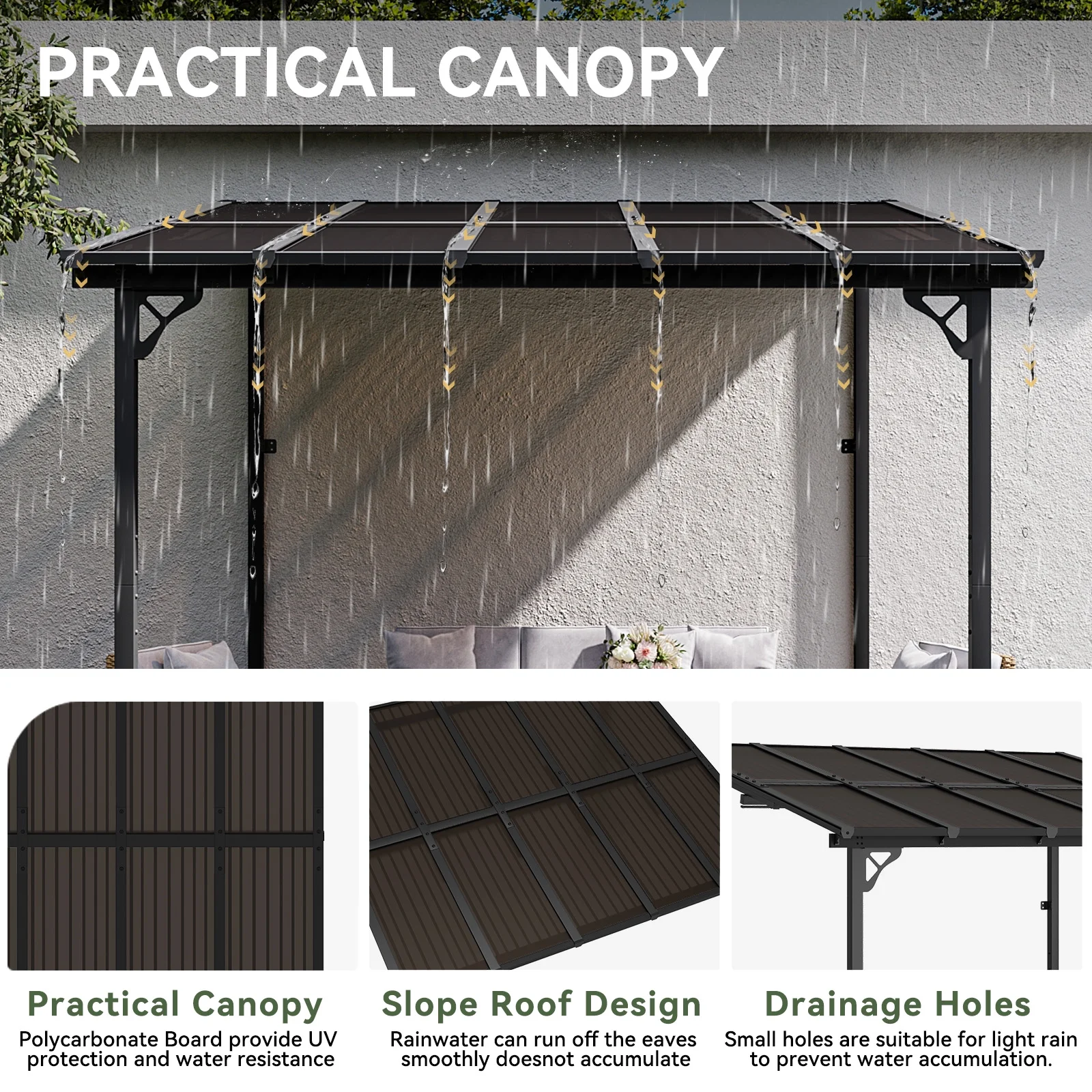 Aoxun 8' x 5' Gazebo for Patio, Gazebo Pergola with Sloped Roof, Grill Gazebo Large Wall-Mounted Heavy Duty Awnings, for Backyard, Deck, Patio - Image 54