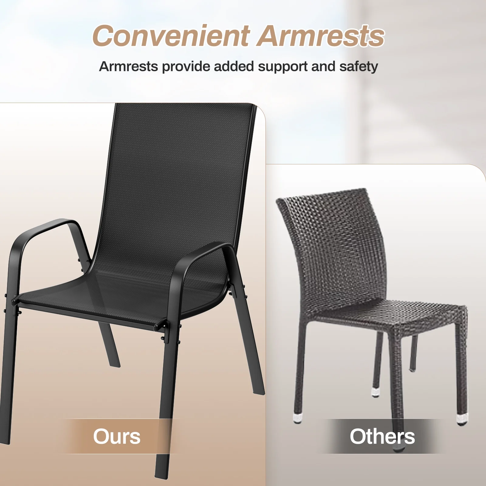 Arlopu 8Pcs Patio Dining Chairs Outdoor Stackable Armrest Chairs for Lawn Garden Backyard - Image 8