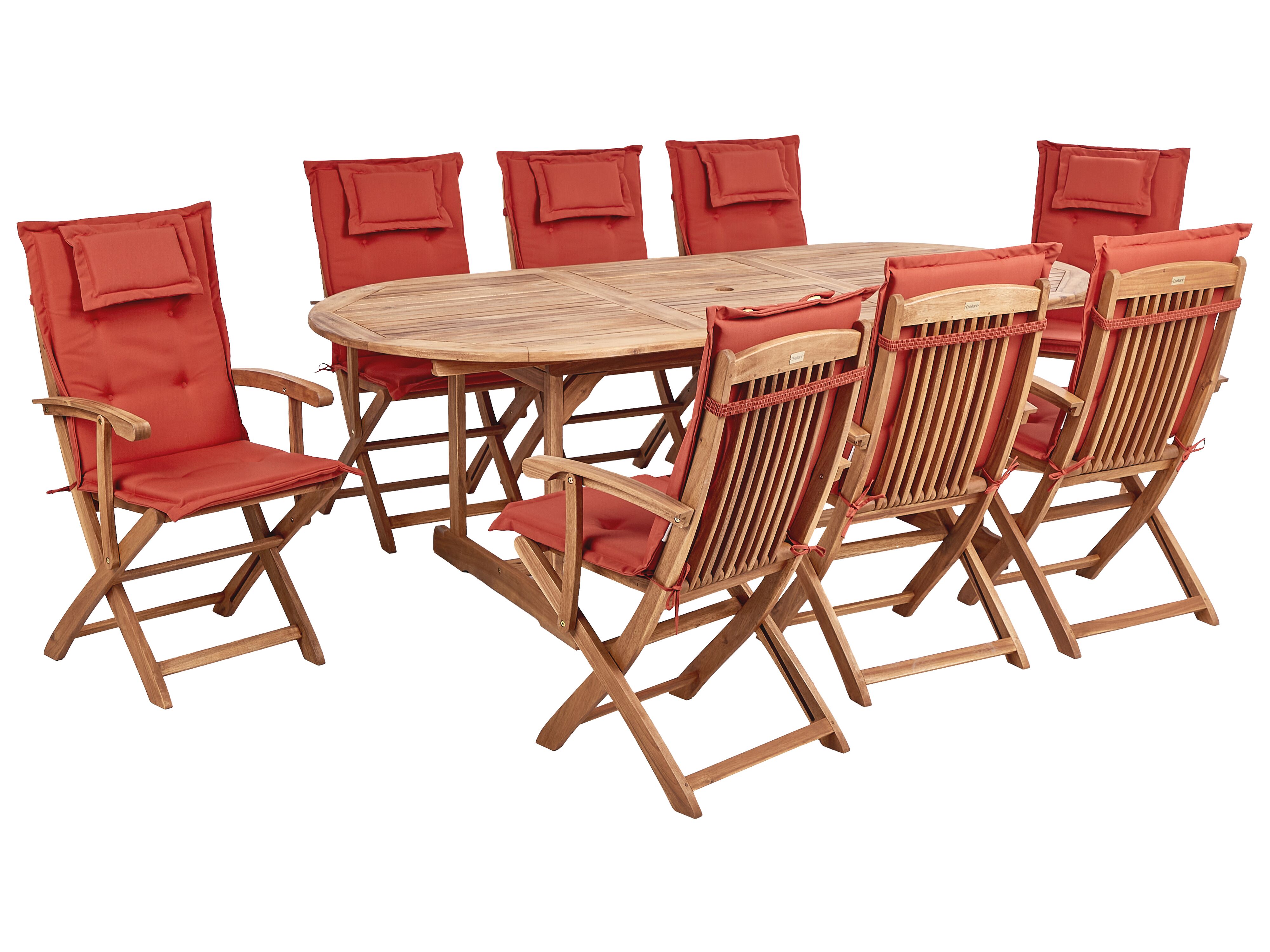 Garden Dining Set 8 Seater MAUI II with Cushions Acacia Wood Dark Red