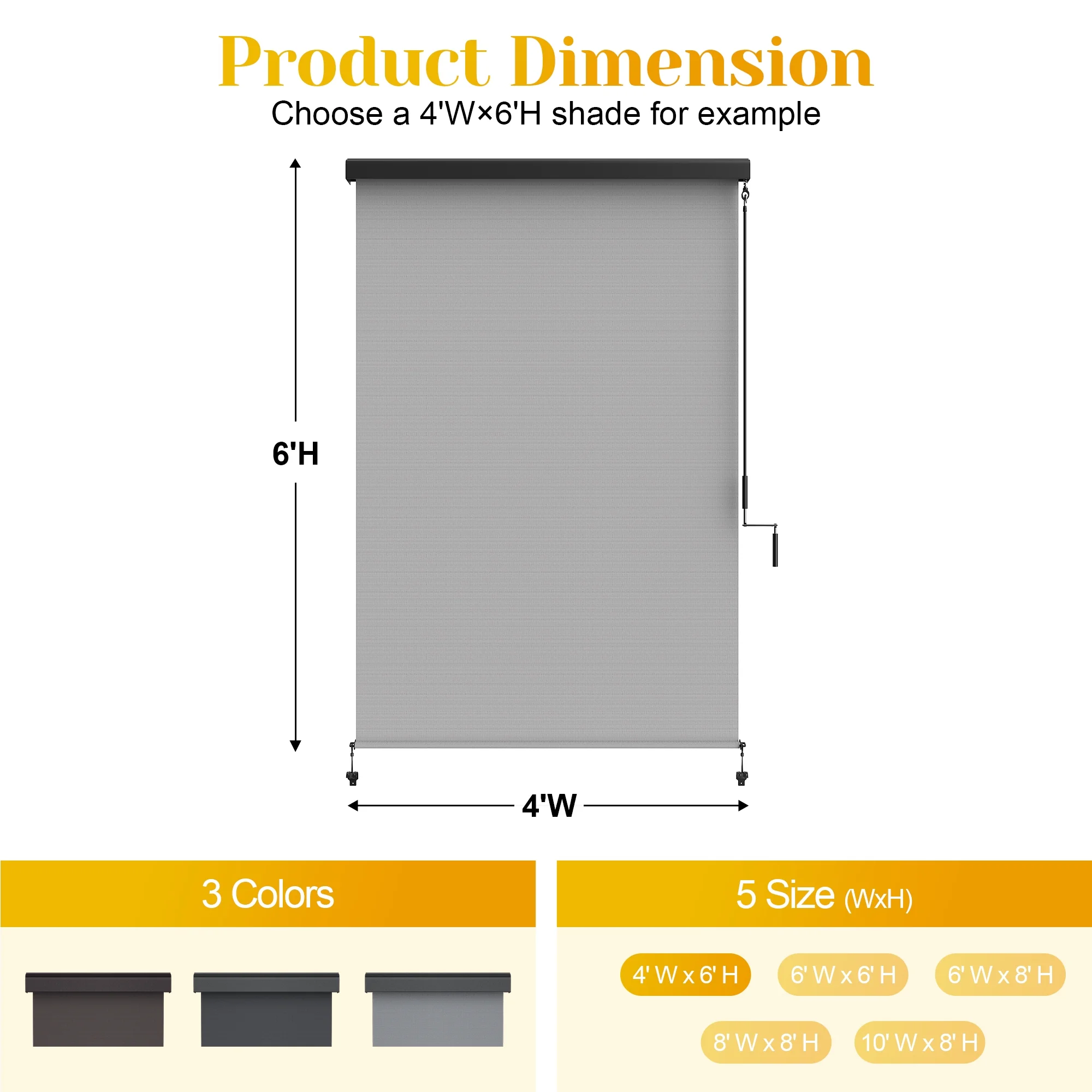 Superjoe Outdoor Roller Shade for Patio, Cordless Blackout Waterproof Blind, UV Block, 4'L x 6'W - Image 17