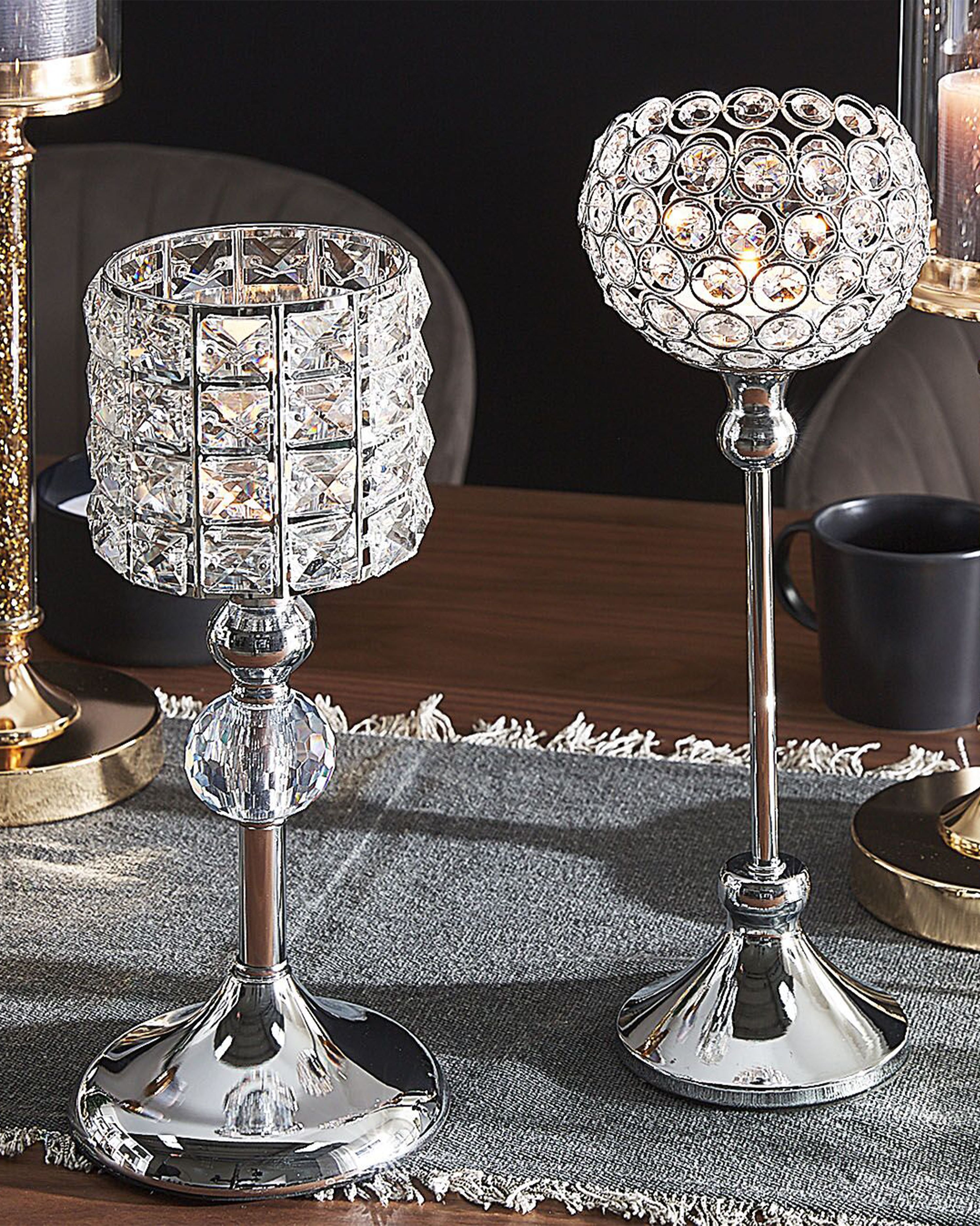 Candle Holder AVORD Glass 33 cm Silver