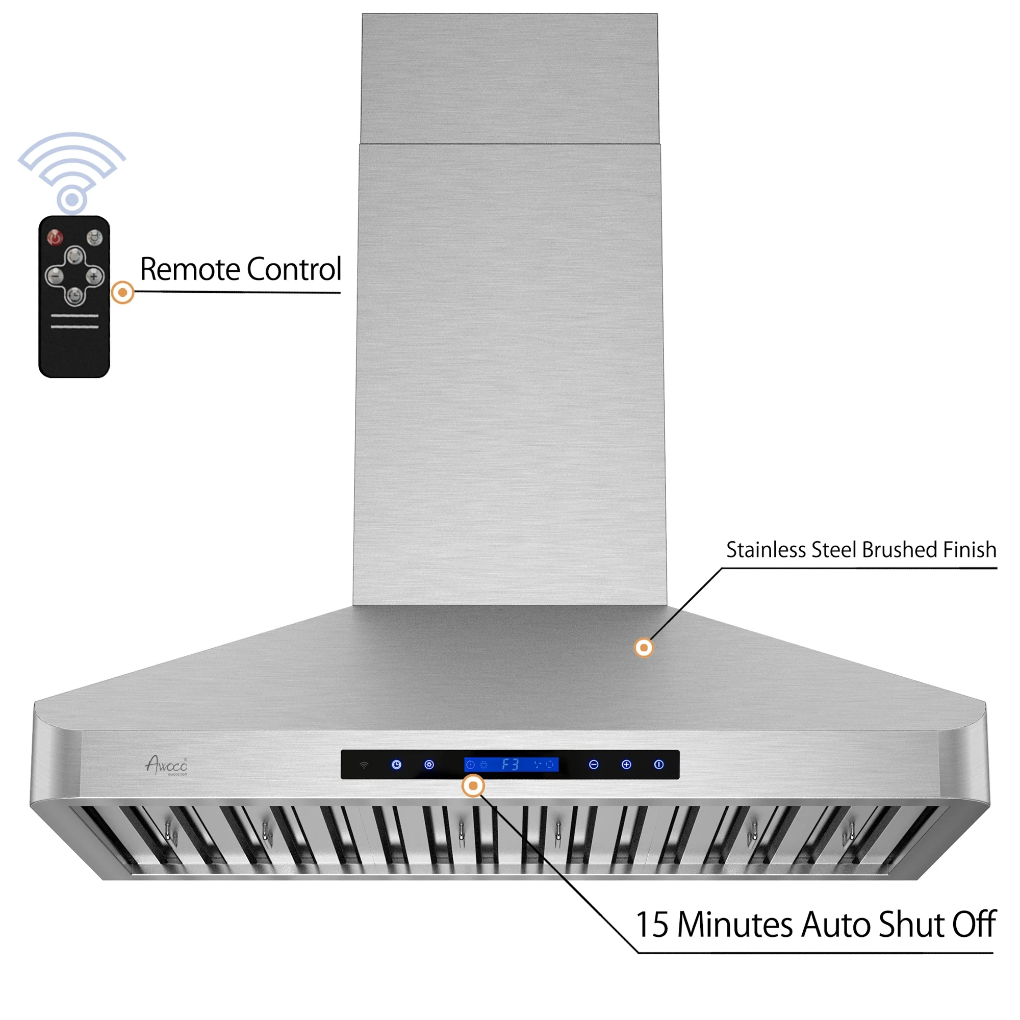 Awoco RH-WT-30 Awoco RH-WT-30 Wall Mount 4 Speeds, 6 Top Round Vent Stainless Steel Range Hood