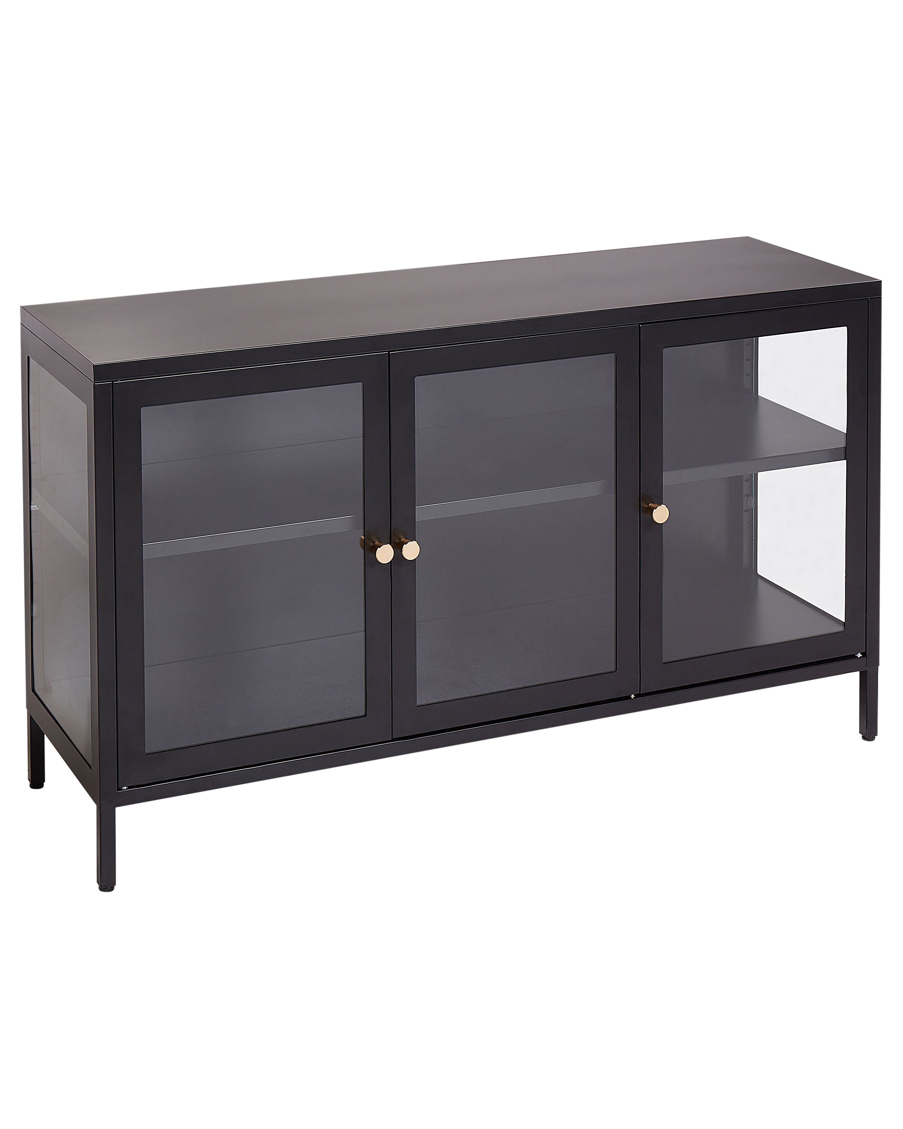 Glass Display Sideboard NEWPORT Metal 115 cm Black