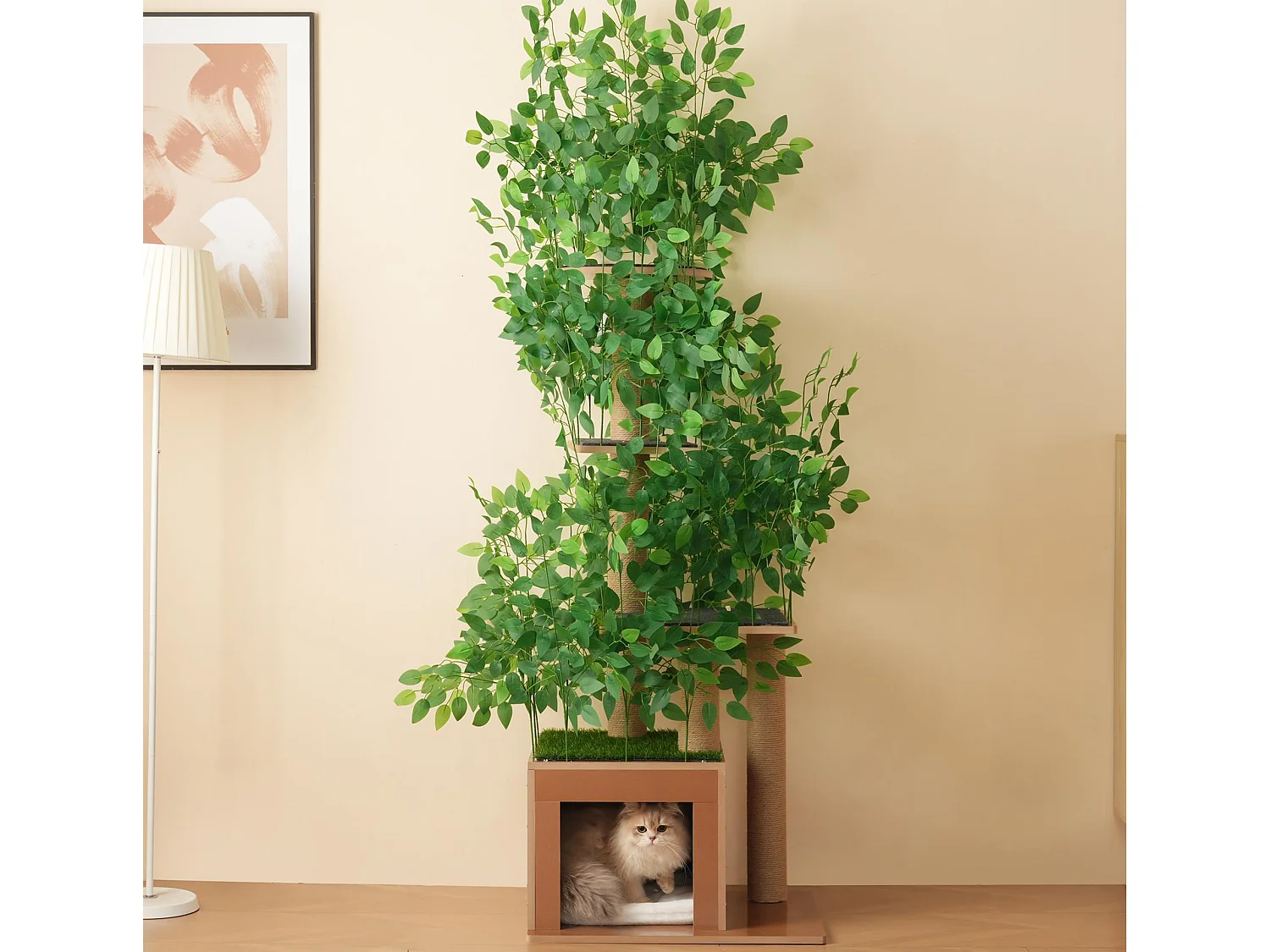 Arbre à chat de 190 cm de haut - avec 4 plateformes et 1 trou pour chat - lames amovibles - vert