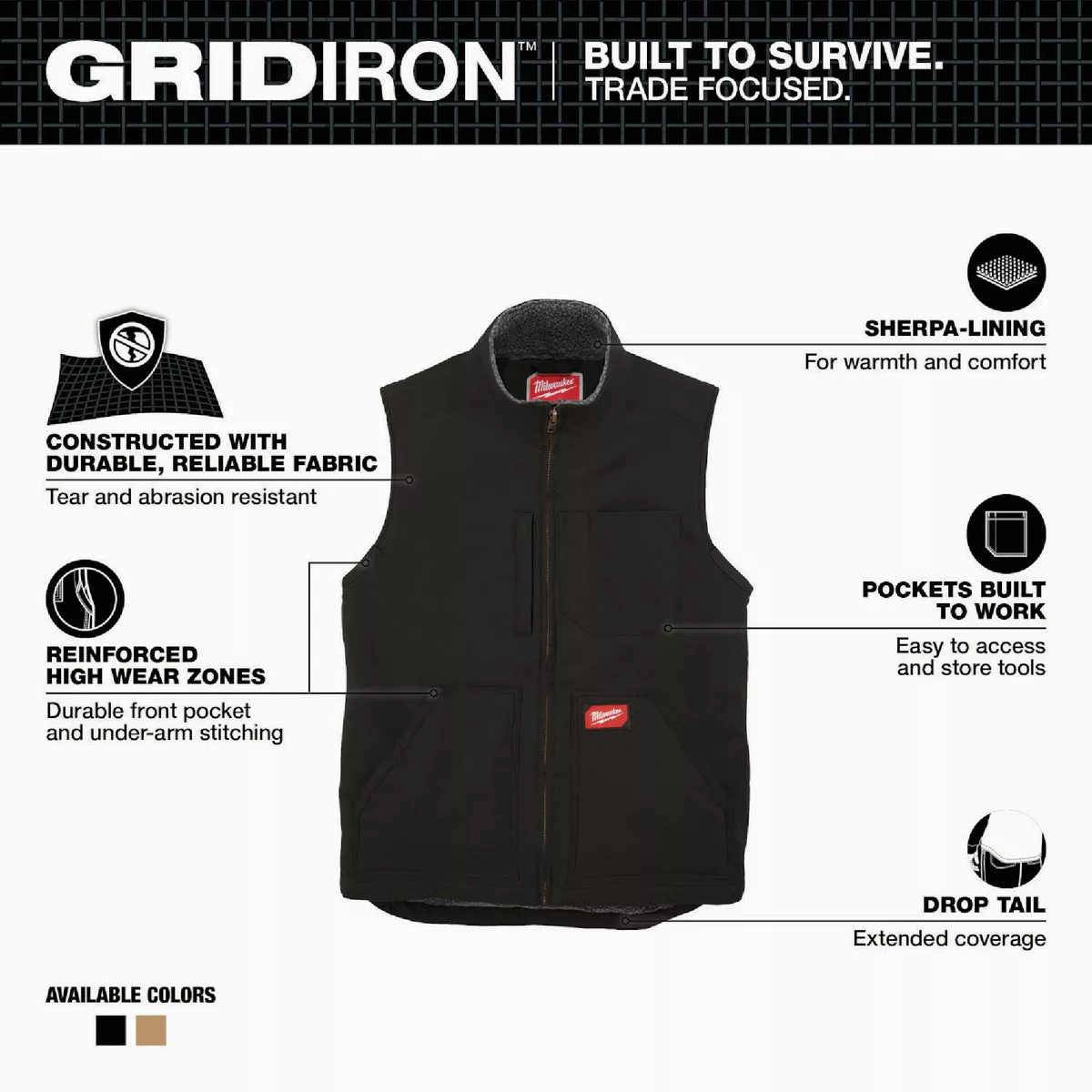 Milwaukee GRIDIRON Men's Medium Black Sherpa-Lined Vest