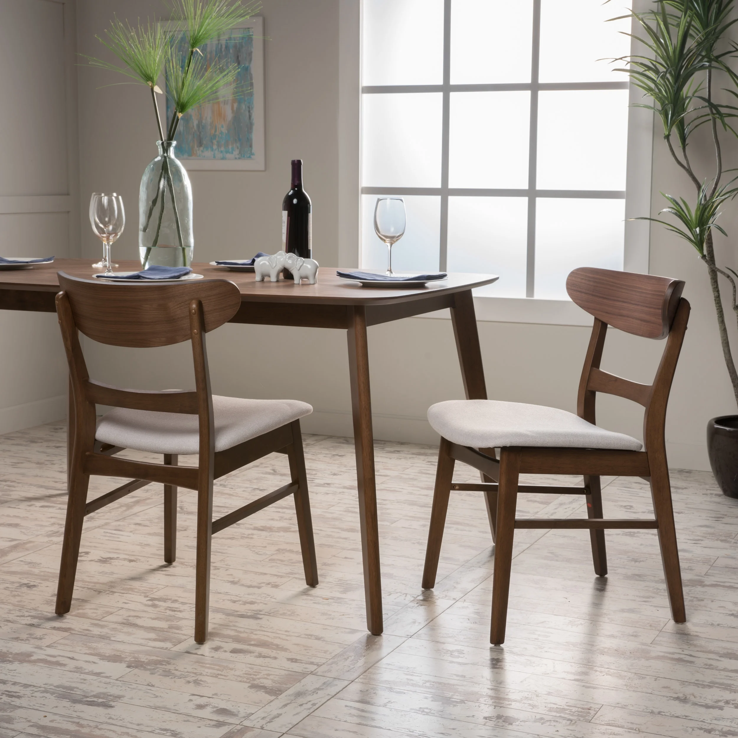 GDFSTUDIO Mid Century Modern Fabric Upholstered Rubberwood Dining Chairs, Set of 2, Dark Gray and Walnut - Image 22