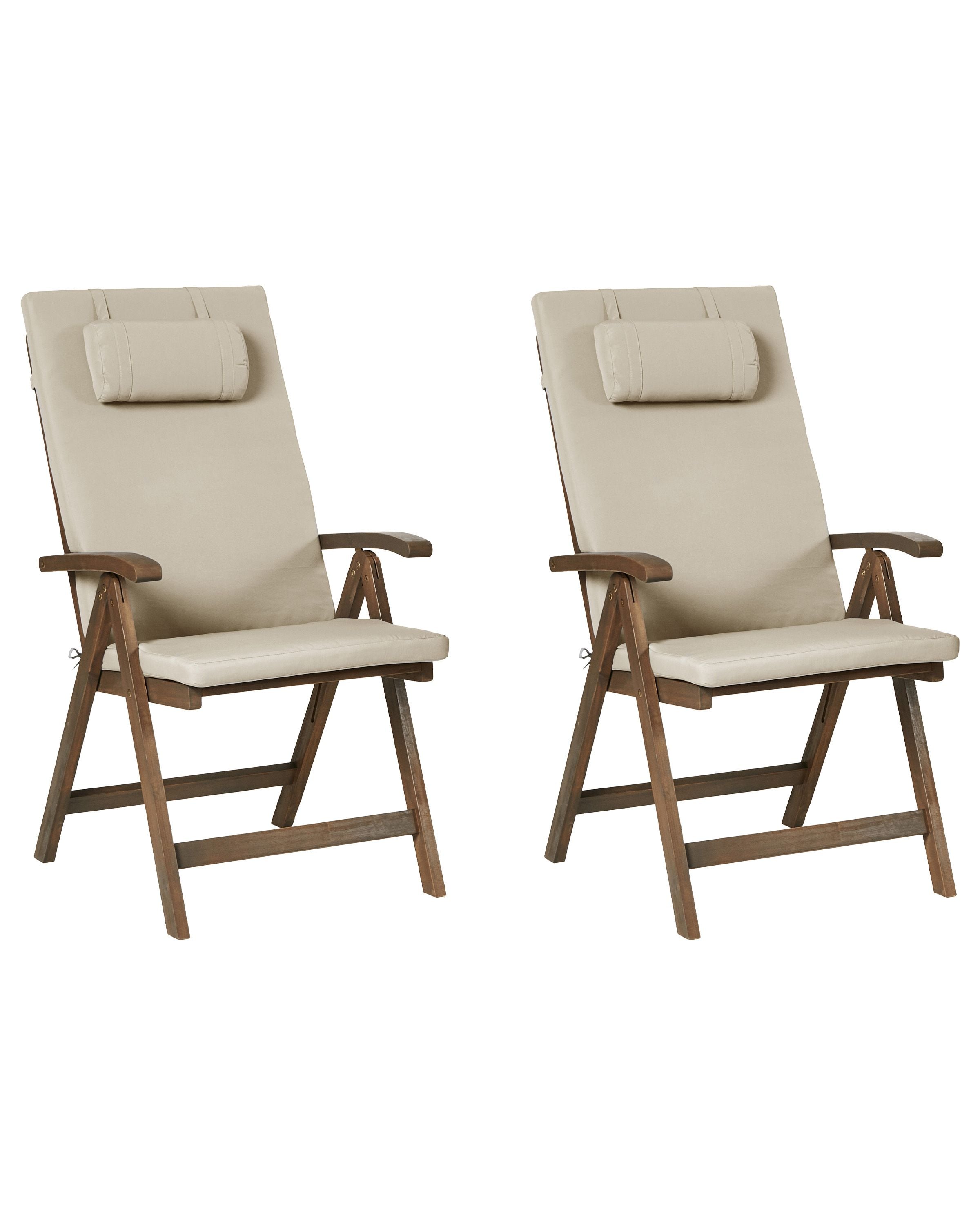 Set of 2 Garden Chairs with Cushions AMANTEA PREMIUM Acacia Wood Taupe