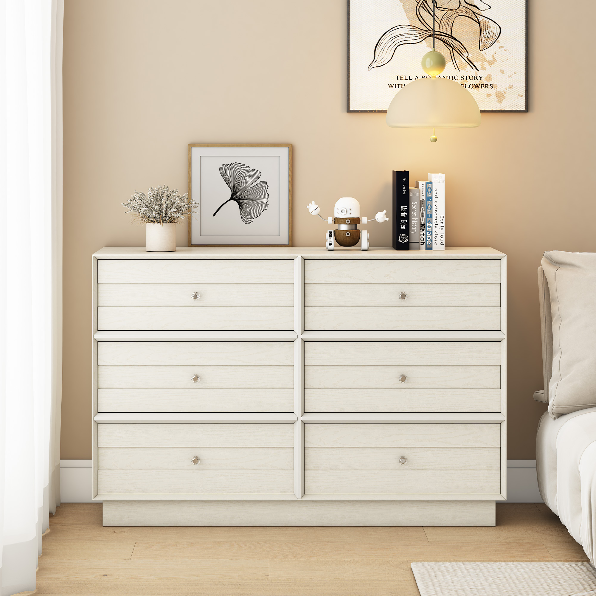 May Color Large White 3 Drawer Dresser Set of 2 with Fluted Panel, Modern Chest of Drawers with Silent Slide Drawers, Wood Accent Nightstand with Storage for Bedroom Living Room, Hallway - Image 23