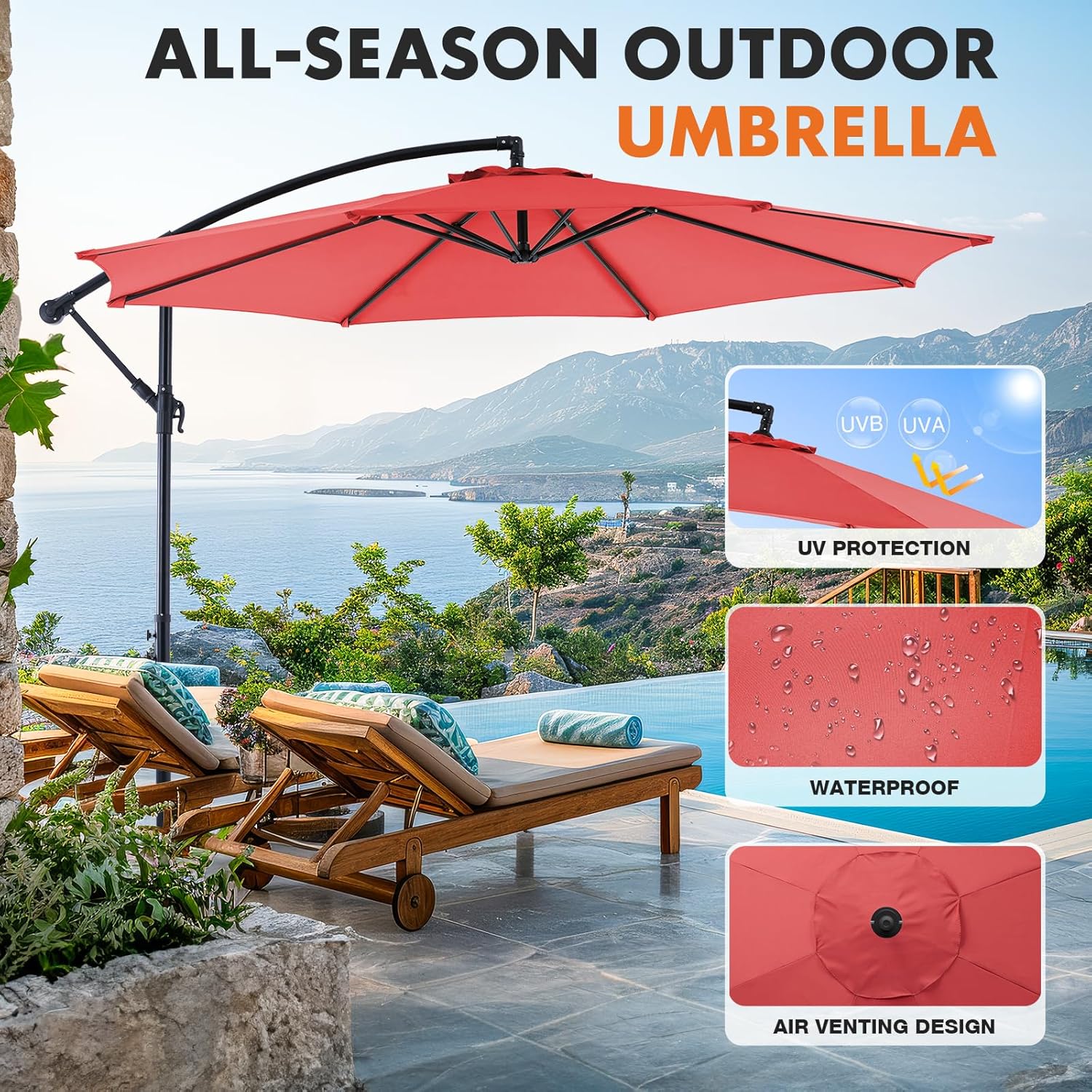 Sweetcrispy 9.8FT Offset Patio Umbrella With Easy Tilt Adjustment, 8 Ribs, Blue - Image 21 Sweetcrispy 9.8FT Offset Patio Umbrella With Easy Tilt Adjustment, 8 Ribs, Blue - Image 21