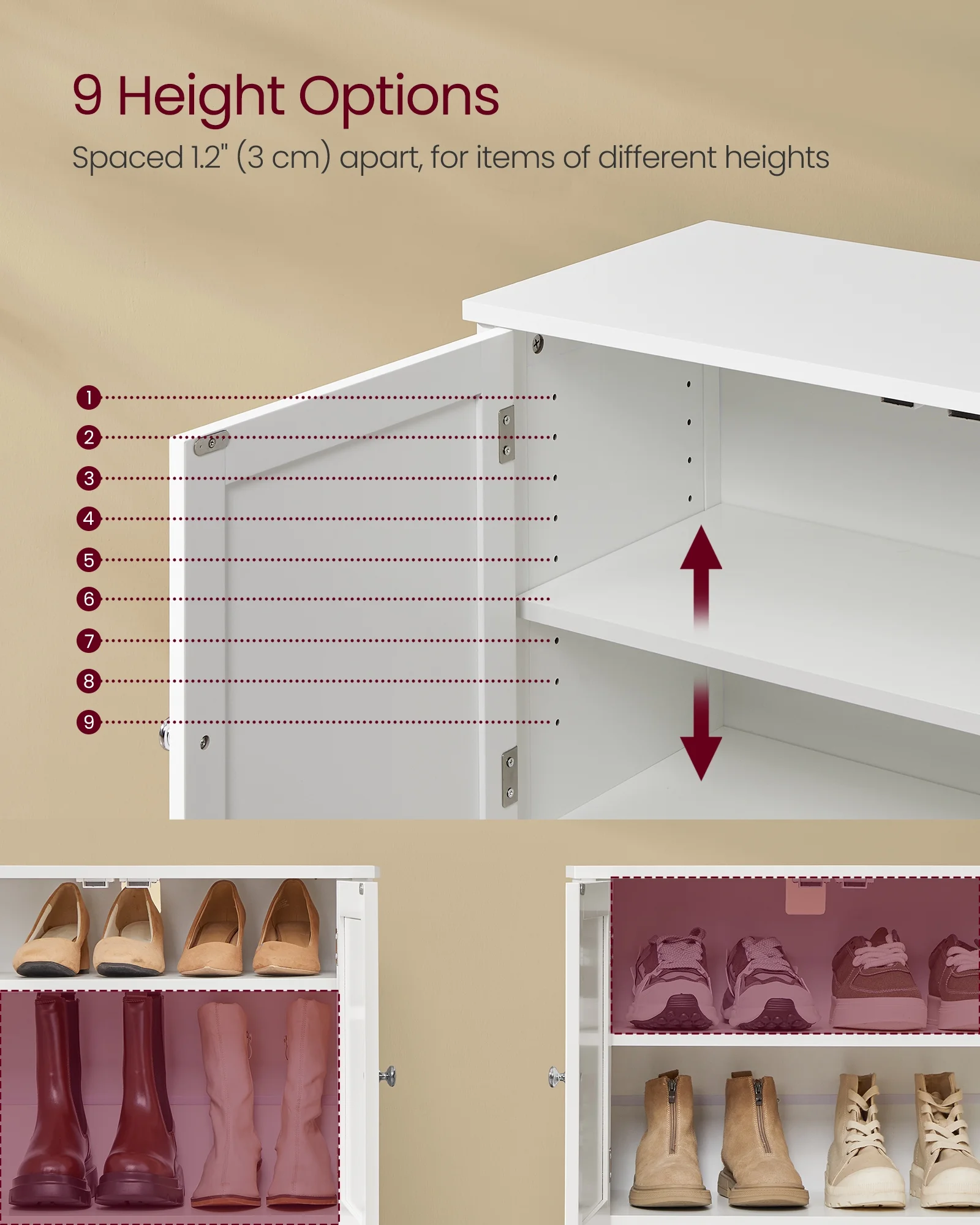 Shoe Cabinet, 3-Tier Shoe Storage Organizer, shoe shelf, Modern Country Cabinet,Freestanding Cabinet with Height-Adjustable Shelf, 13.8 x 47.2 x 27.6 Inches, Entryway, CloudWhite - Image 2