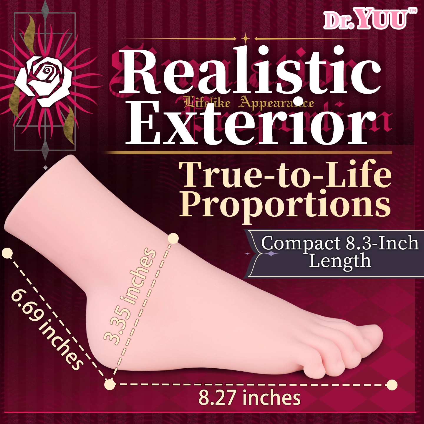 Product specifications display of the Dr.YUU  foot masturbator.