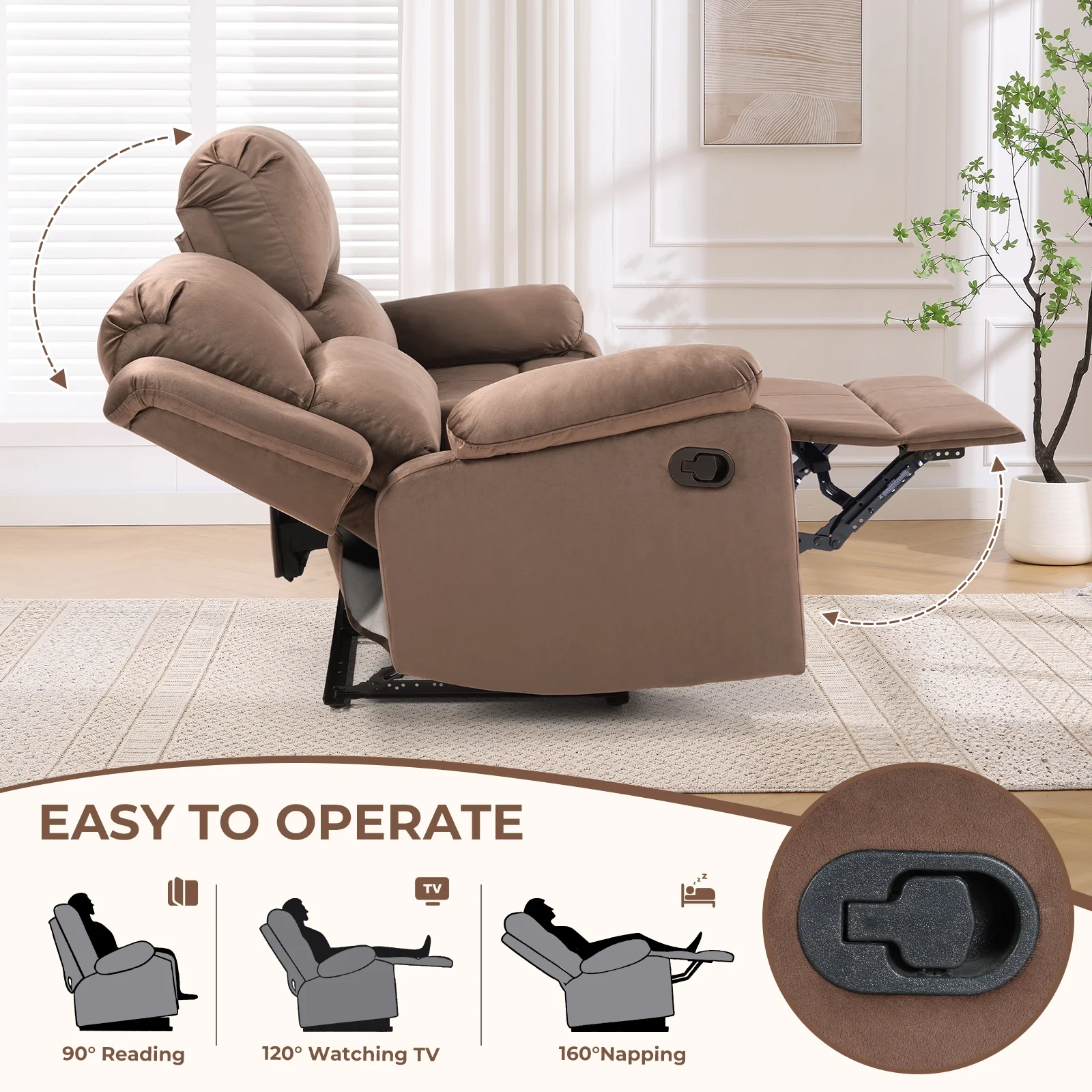 Bonzy Home Recliner Chair with Soft Padded Headrest and Armrest, Theater Reclining Chair Sofa for Living Room and Bedroom - Image 14
