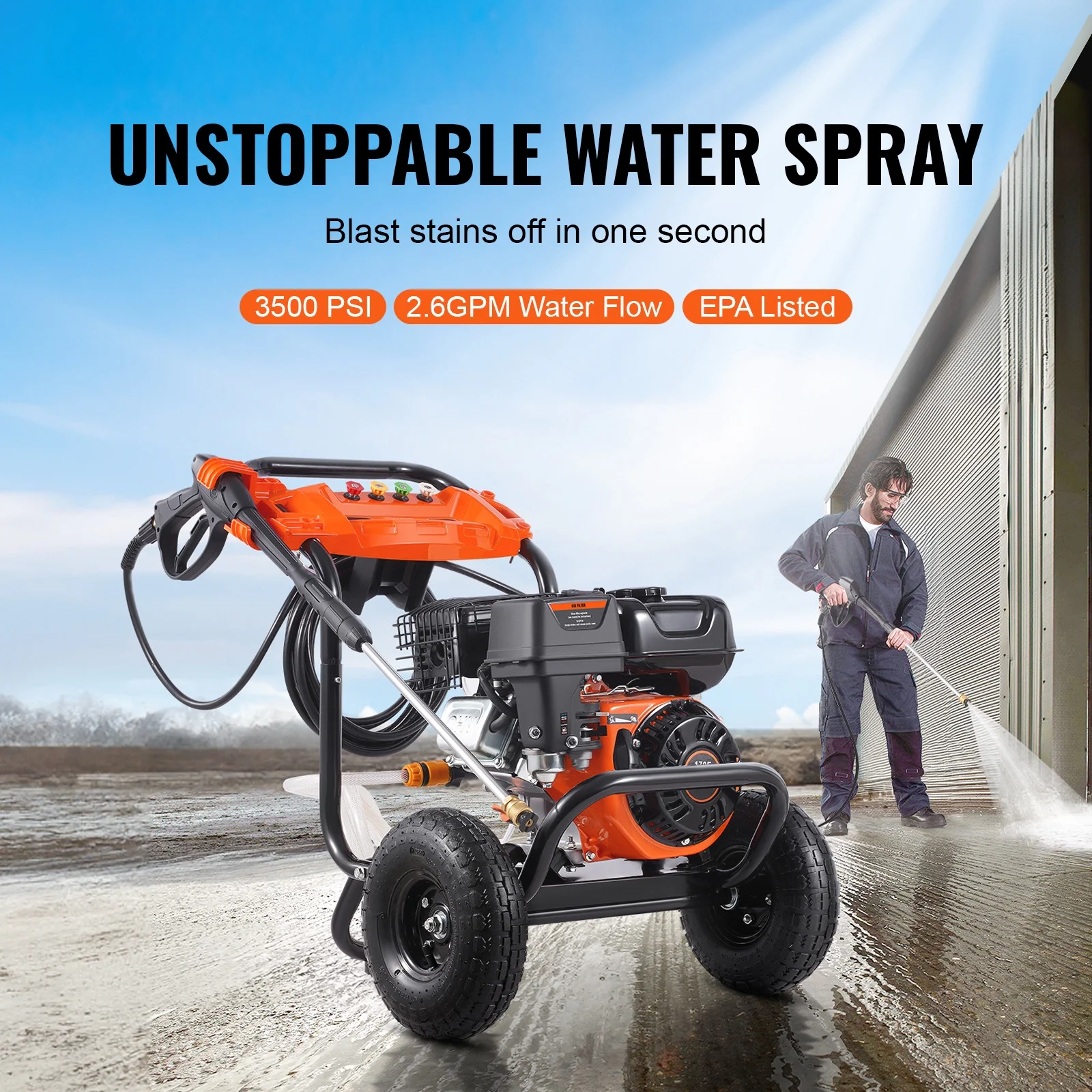 KFFKFF 3600 PSI 2.6 GPM Gas Pressure Washer w/26 ft High Pressure Hose 5 Nozzles Gas Powered Washer - Image 16