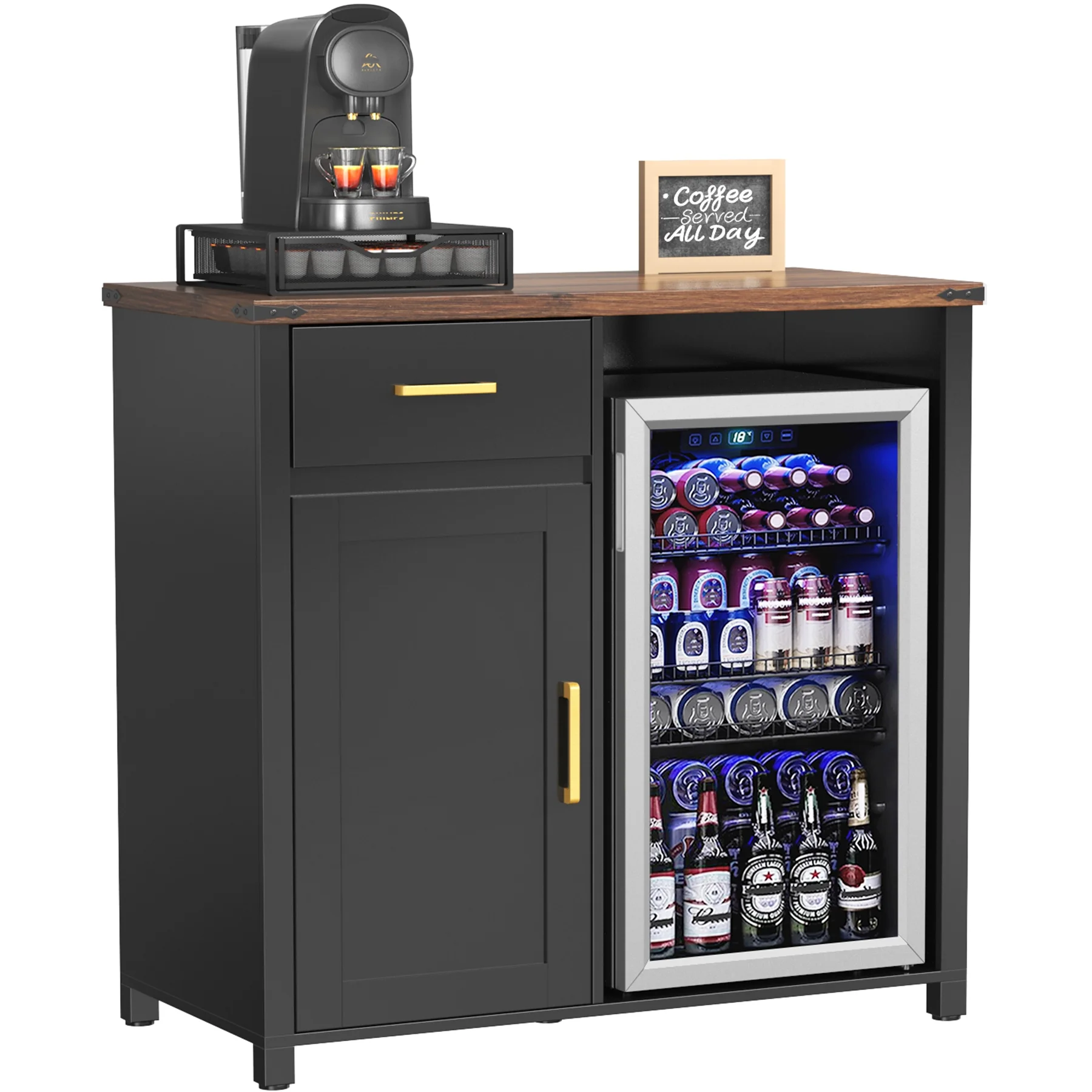 Coffee Bar with Mini Fridge Space, Mini Fridge Cabinet Stand for Dorm, Kitchen or Office - Image 7