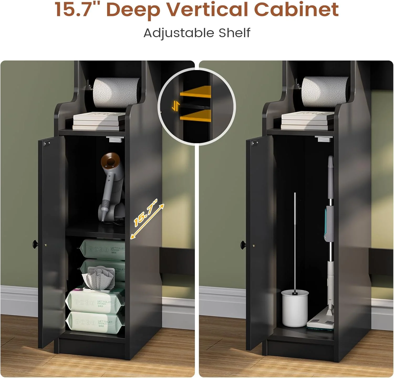 Over The Toilet Storage Cabinet with 3 Doors, Farmhouse Space Saver for Bathroom Organizer with Paper Holder, 10 Shelves and Hooks, 7-Tier Over Washing Machine Cabinet for Laundry, Bathroom, Natural - Image 34