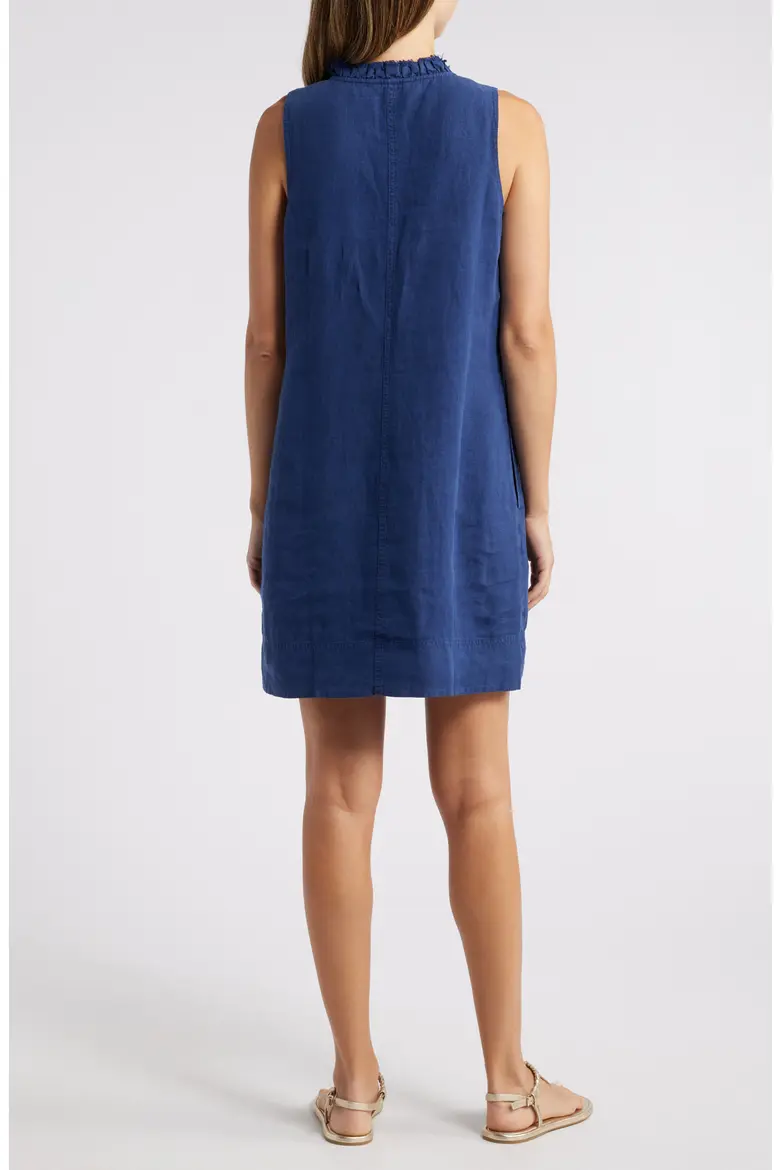 Two Palms Double Ruffle Linen Dress - Navy