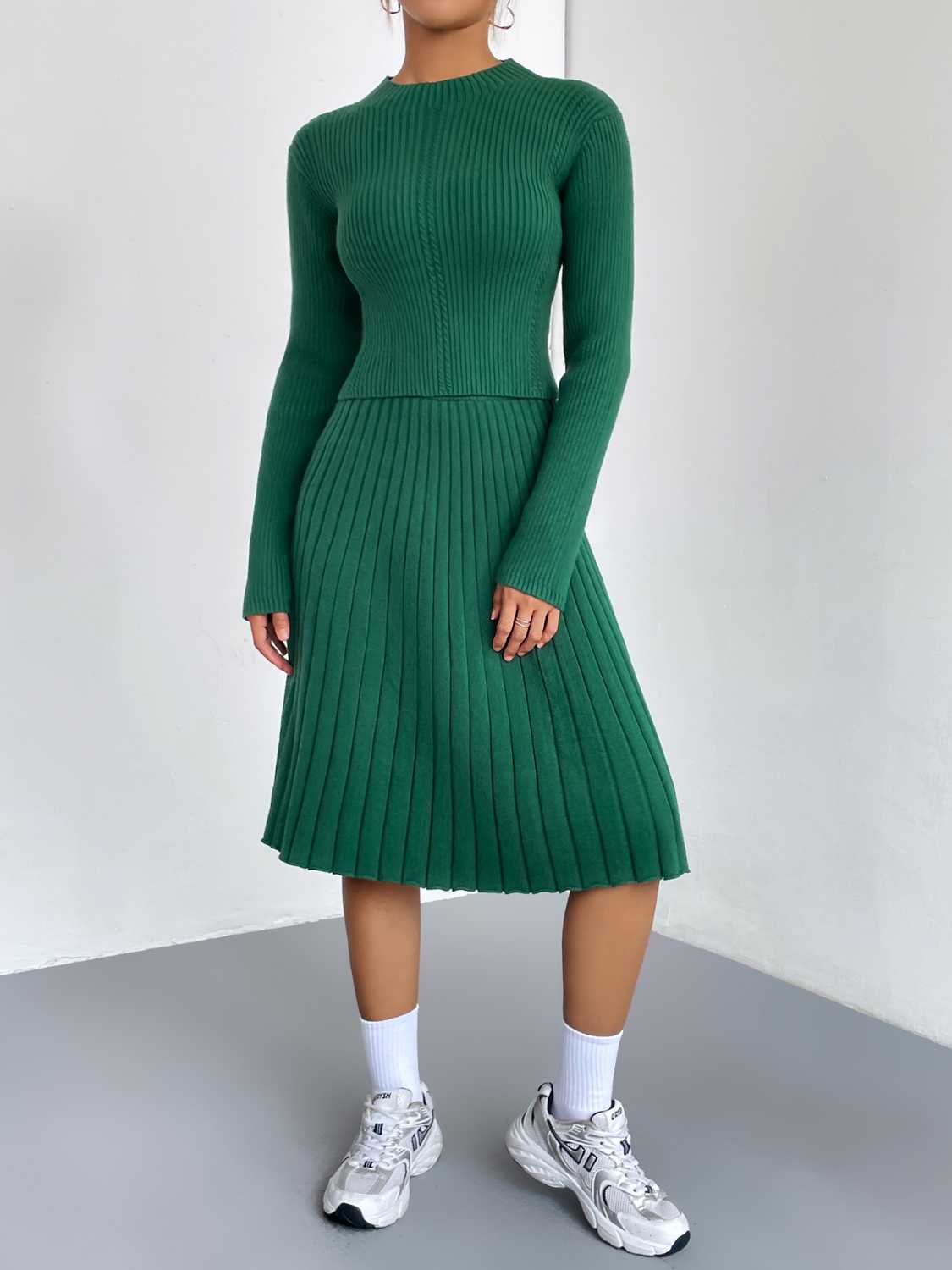 Rib-Knit Sweater and Skirt Set - ZKZOOK