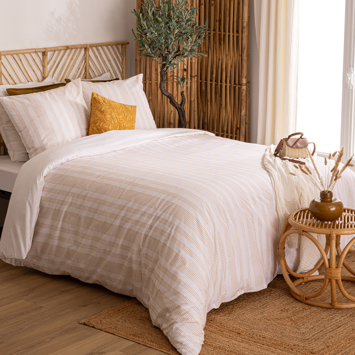 Bed linen set "Isao" Cotton, White/Yellow, 260x240 cm