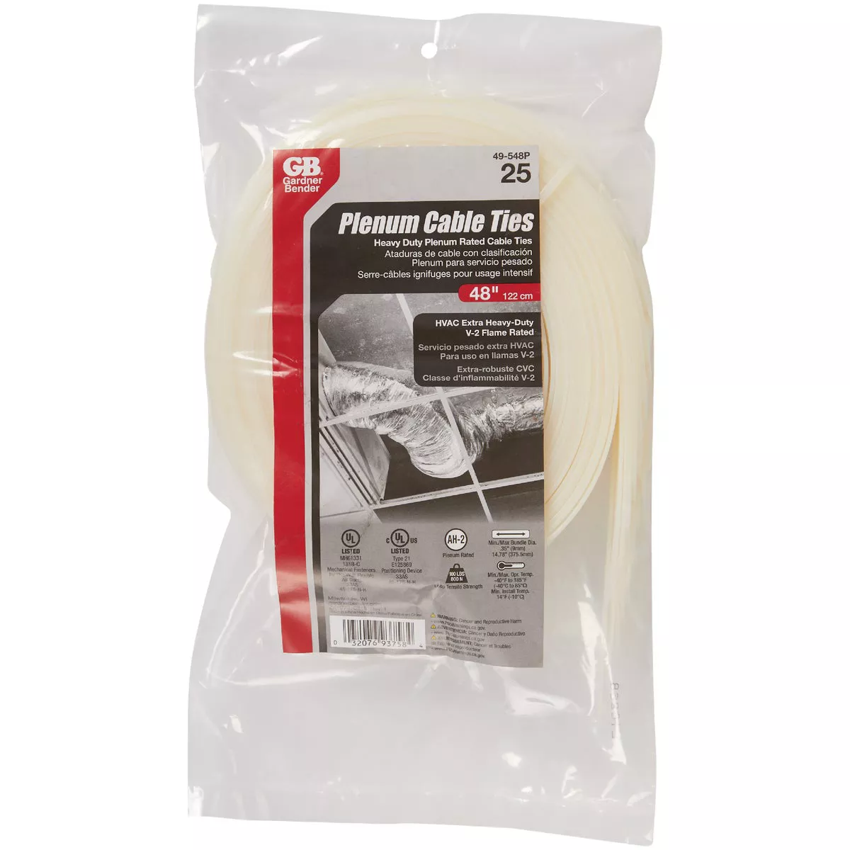 Gardner Bender 48 In. x 0.35 In. Natural Plenum Cable Tie (25-Pack)