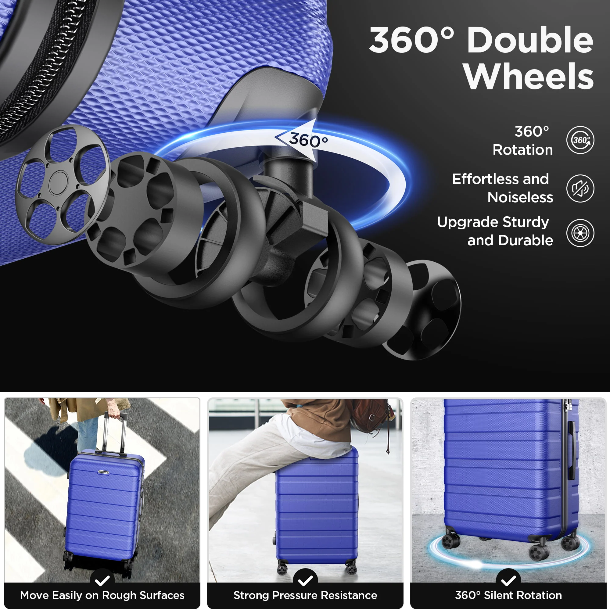 Famistar Carry On Luggage Suitcase Set 4 Piece - ABS Hardshell Luggage with Embedded TSA Lock, 360 ° Double Spinner Wheels - 14” Travel Case, 20” Carry On Luggage, 24” and 28” Checked Luggages, Blue