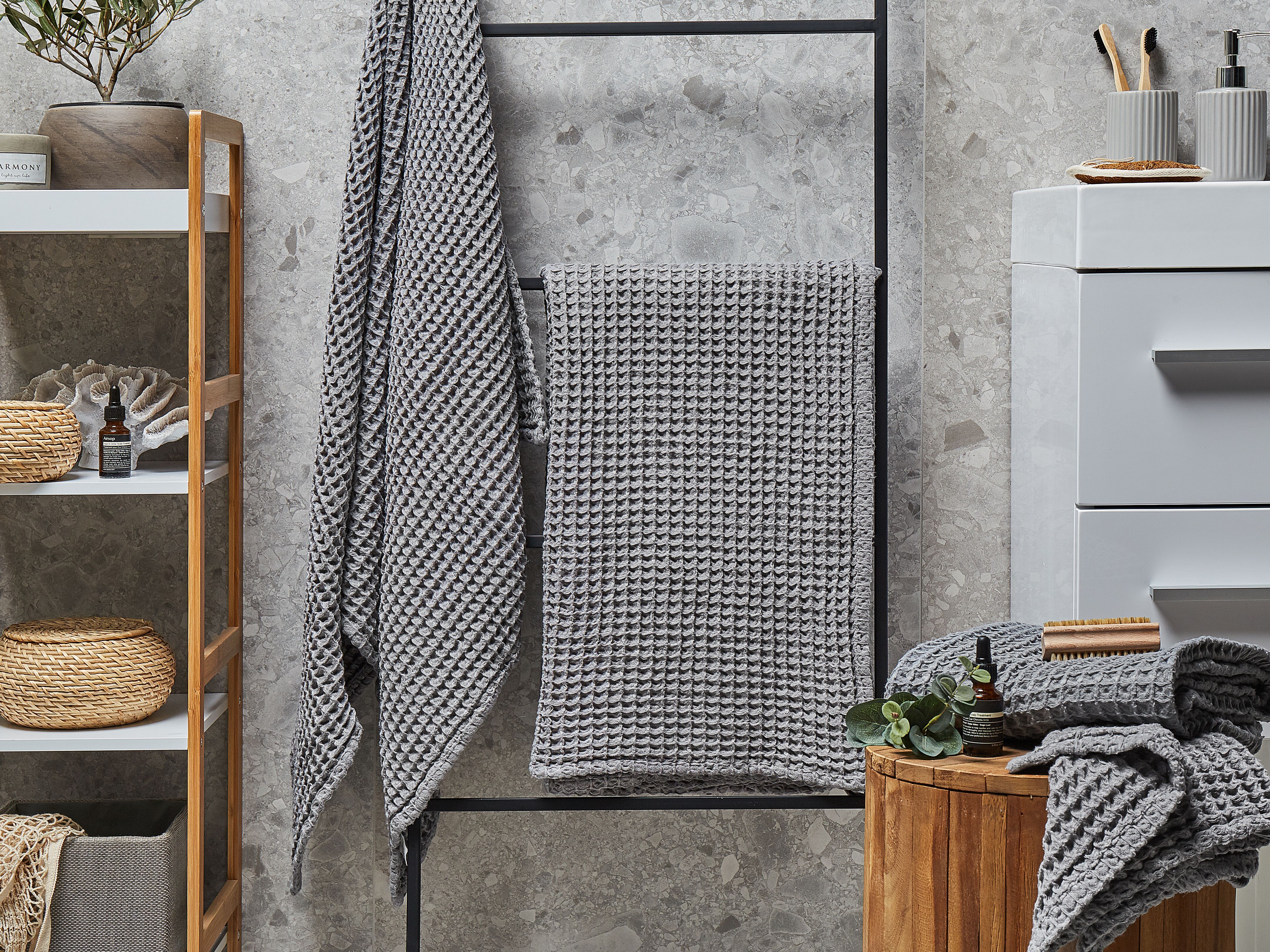 Set of 4 Towels AREORA Cotton Light Grey