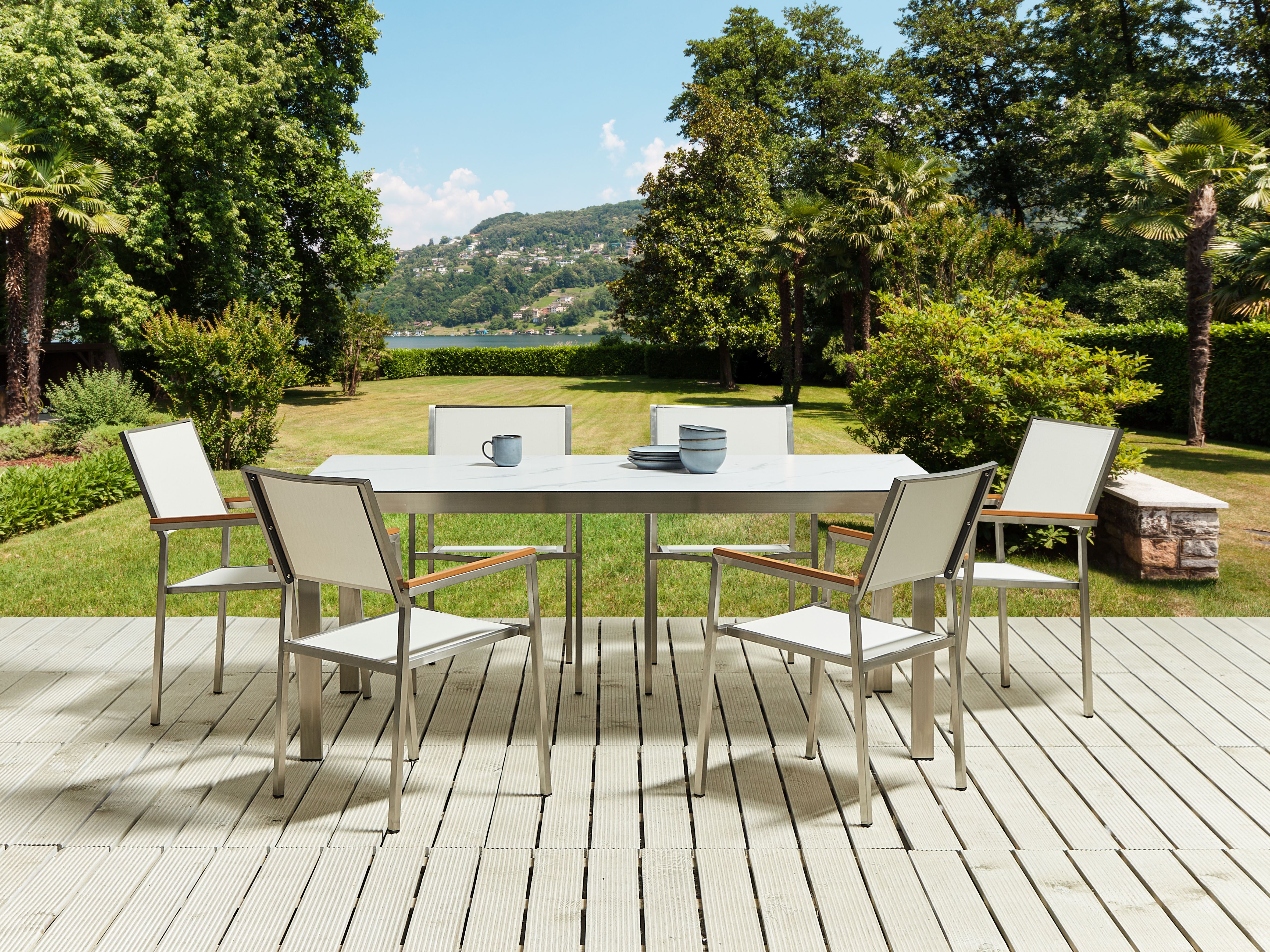 Garden Dining Table COSOLETO 180 cm 90 cm Marble Effect Glass White