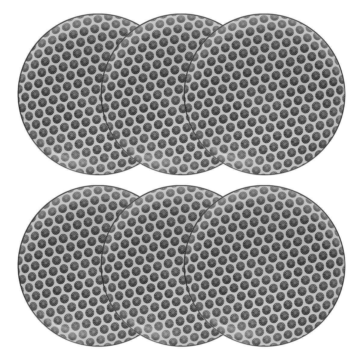 Set of 6 dinner plates "Bohemia" D.26.5 cm, Black & White