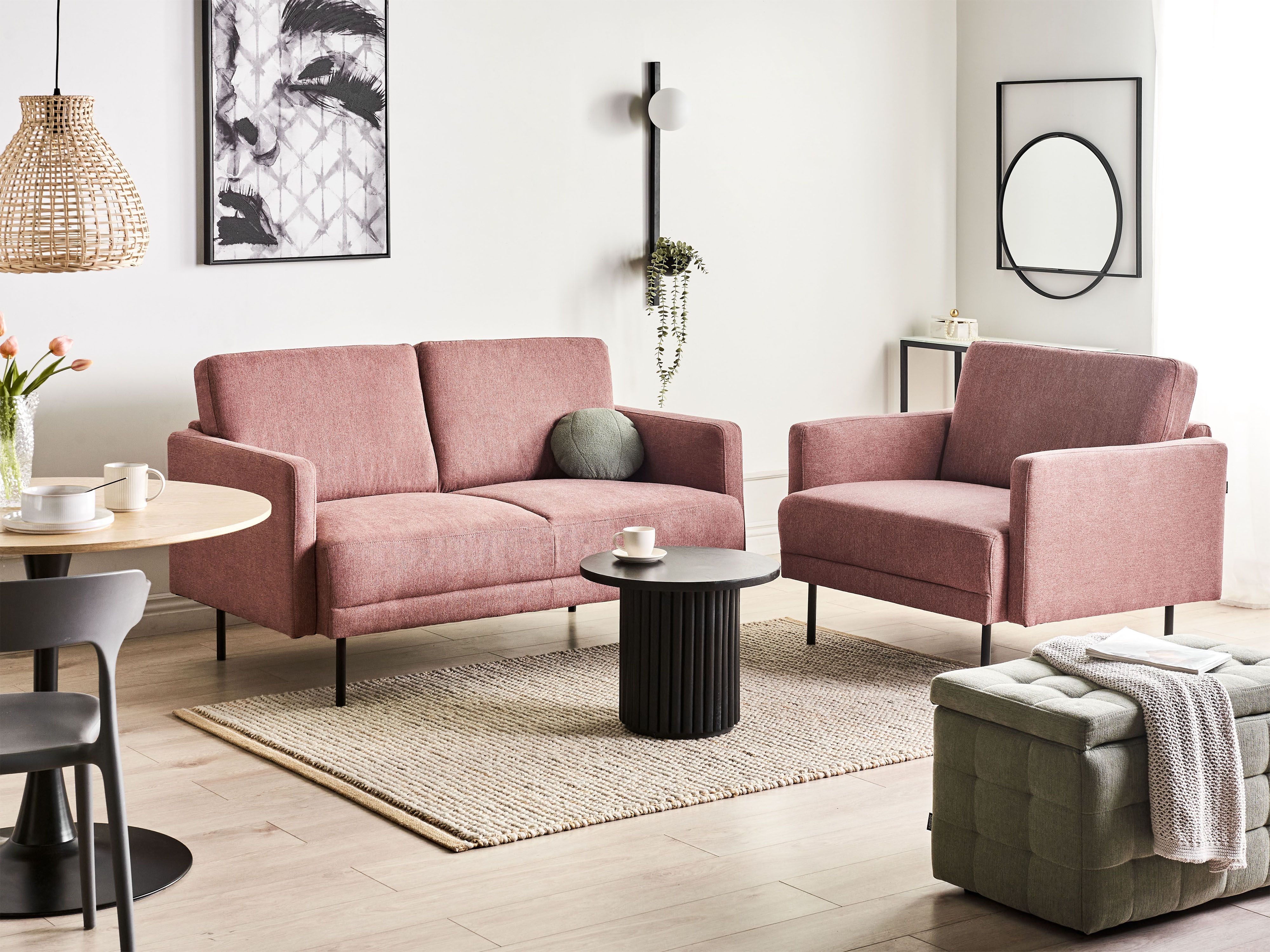 Living Room Set 2 Seater BREDA Fabric Pink