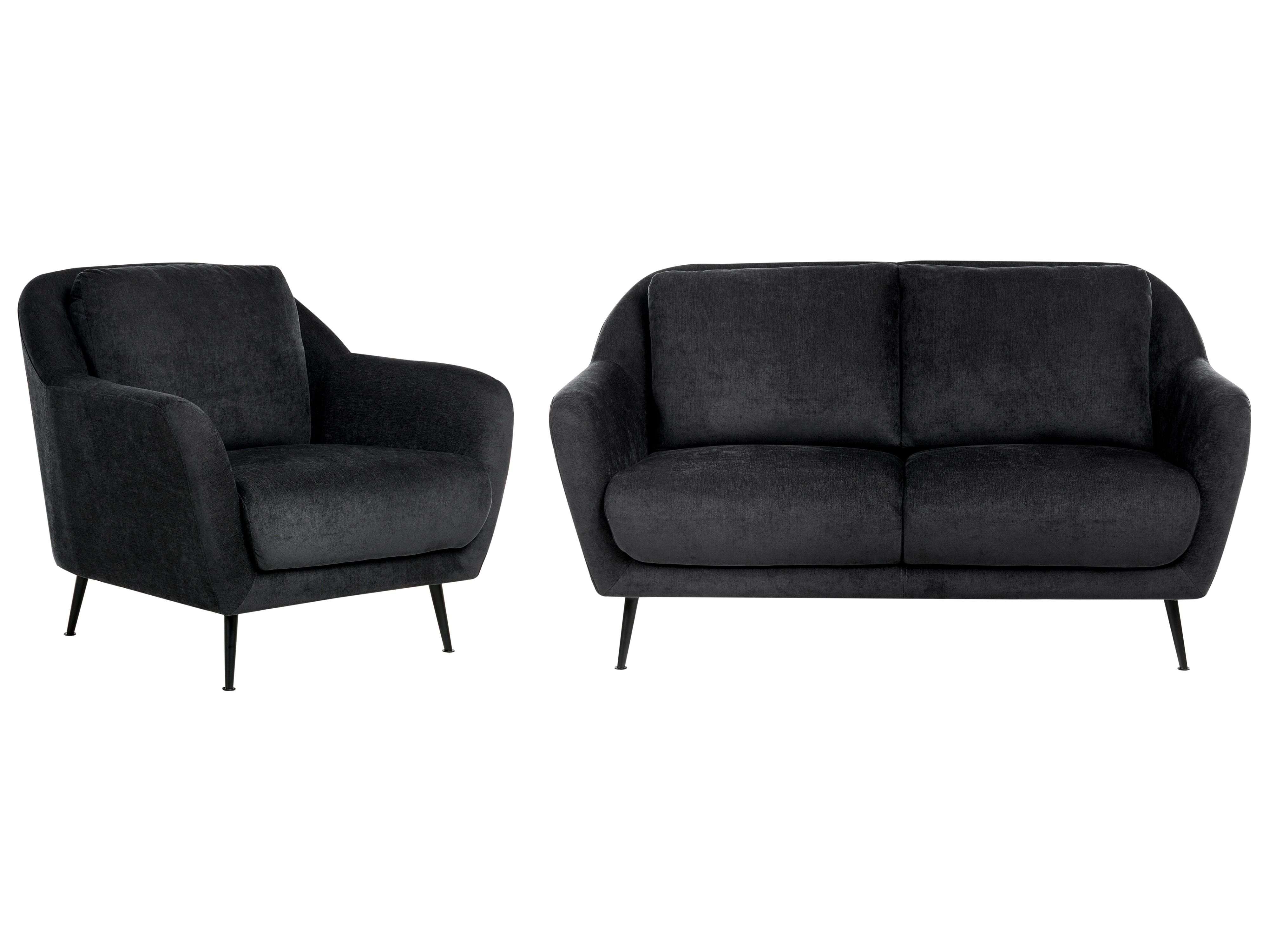 Living Room Set 3 Seater EIBY Chenille Black