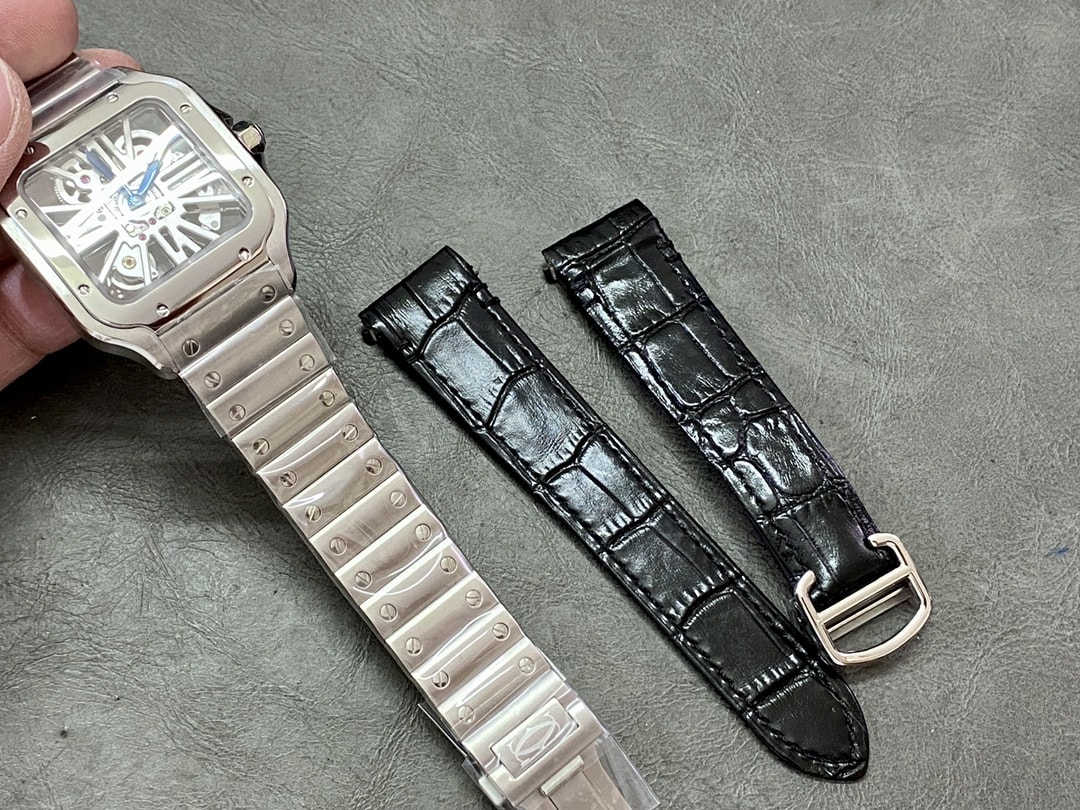 Fake Cartier Watch Santos large model mechanical movement Stainless Steel Skeleton Dial WHSA0015 TWF(1:1 replica) - Top club