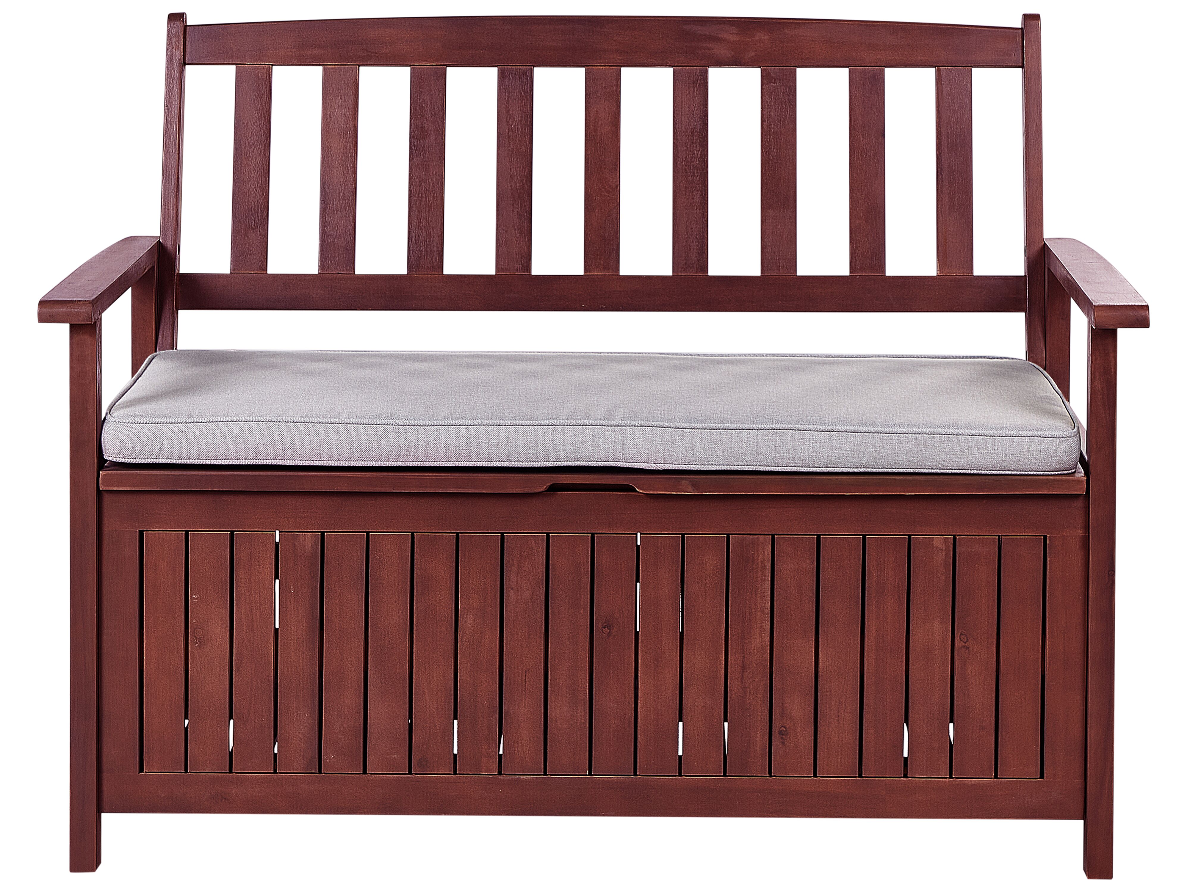 Garden Bench with Cushion SOVANA 120 cm with Storage Acacia Wood Light Grey